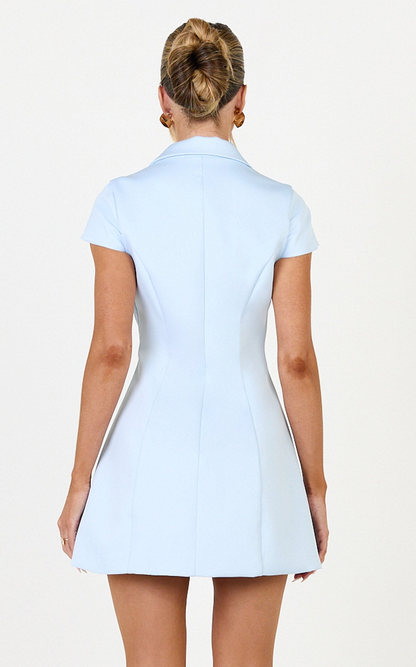 Clementine Mini Dress - Cap Sleeve Double Breasted Dress in Baby Blue