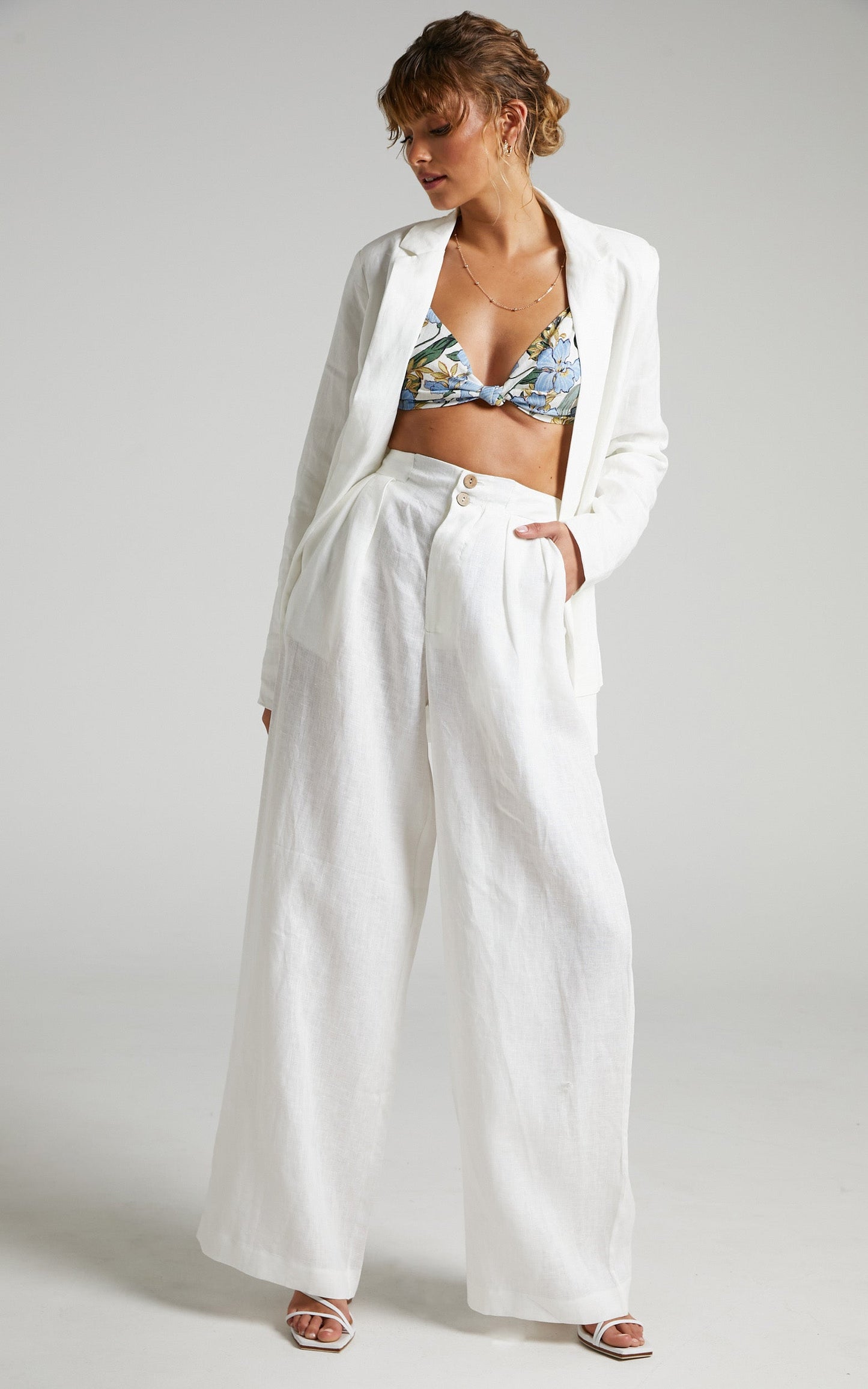 Amalie The Label - Celia Linen High Waisted Wide Leg Linen Pants in White