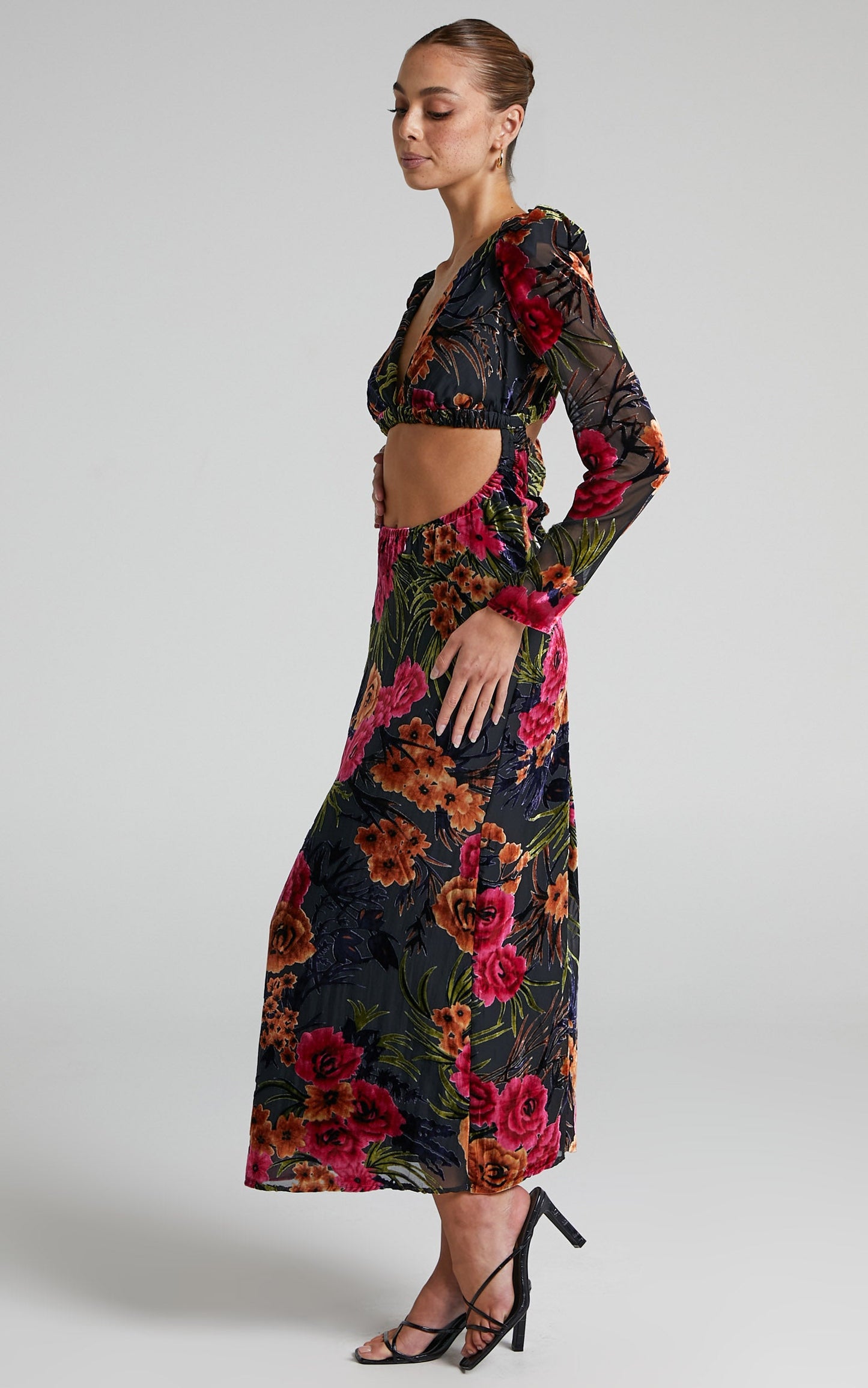 Danielle Bernstein - Cut Out Flocked Velvet Dress in Black Multi