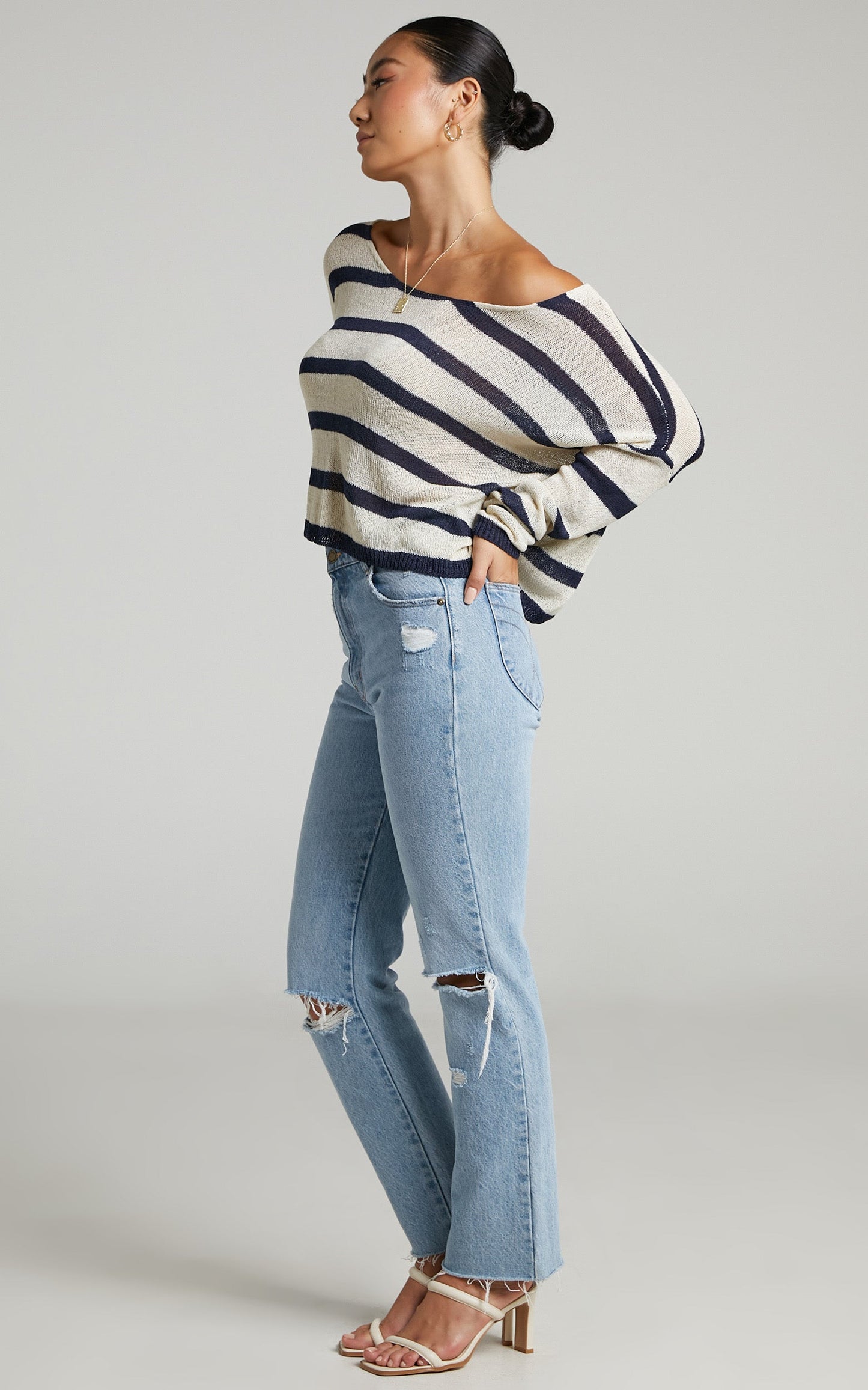 Dhani Relaxed Woven Knit Top in Navy Stripe