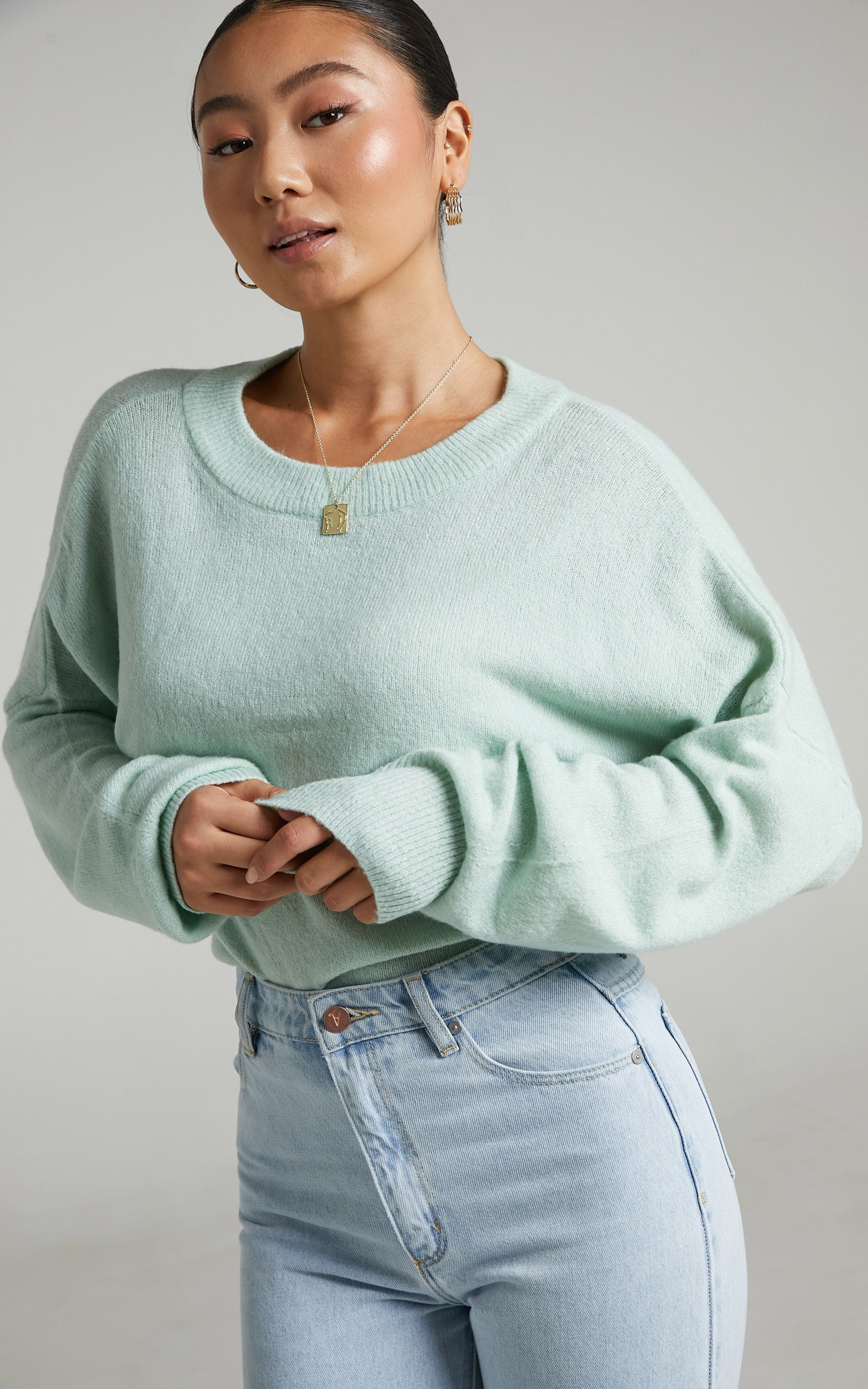 Hollee Sweater - Open Tie Back Knit Sweater in Sage