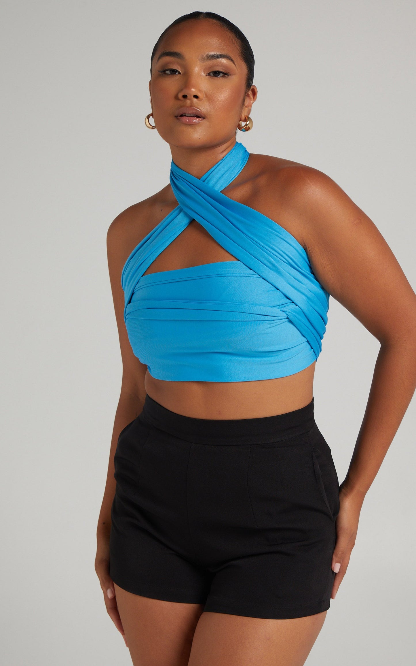 Lilah Multi Tie Crop Top in Blue