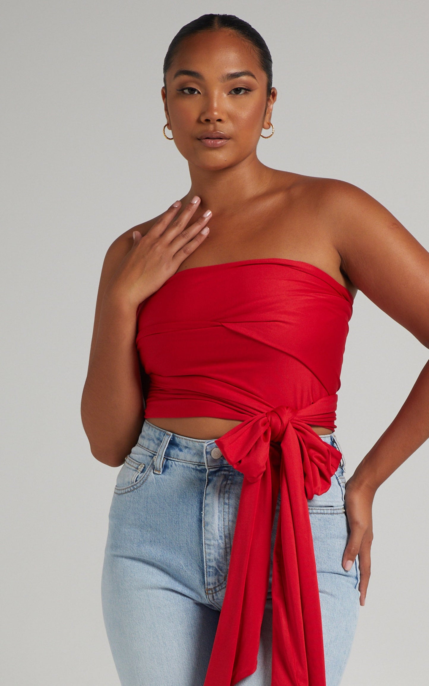 Lilah Multi Tie Crop Top in Red