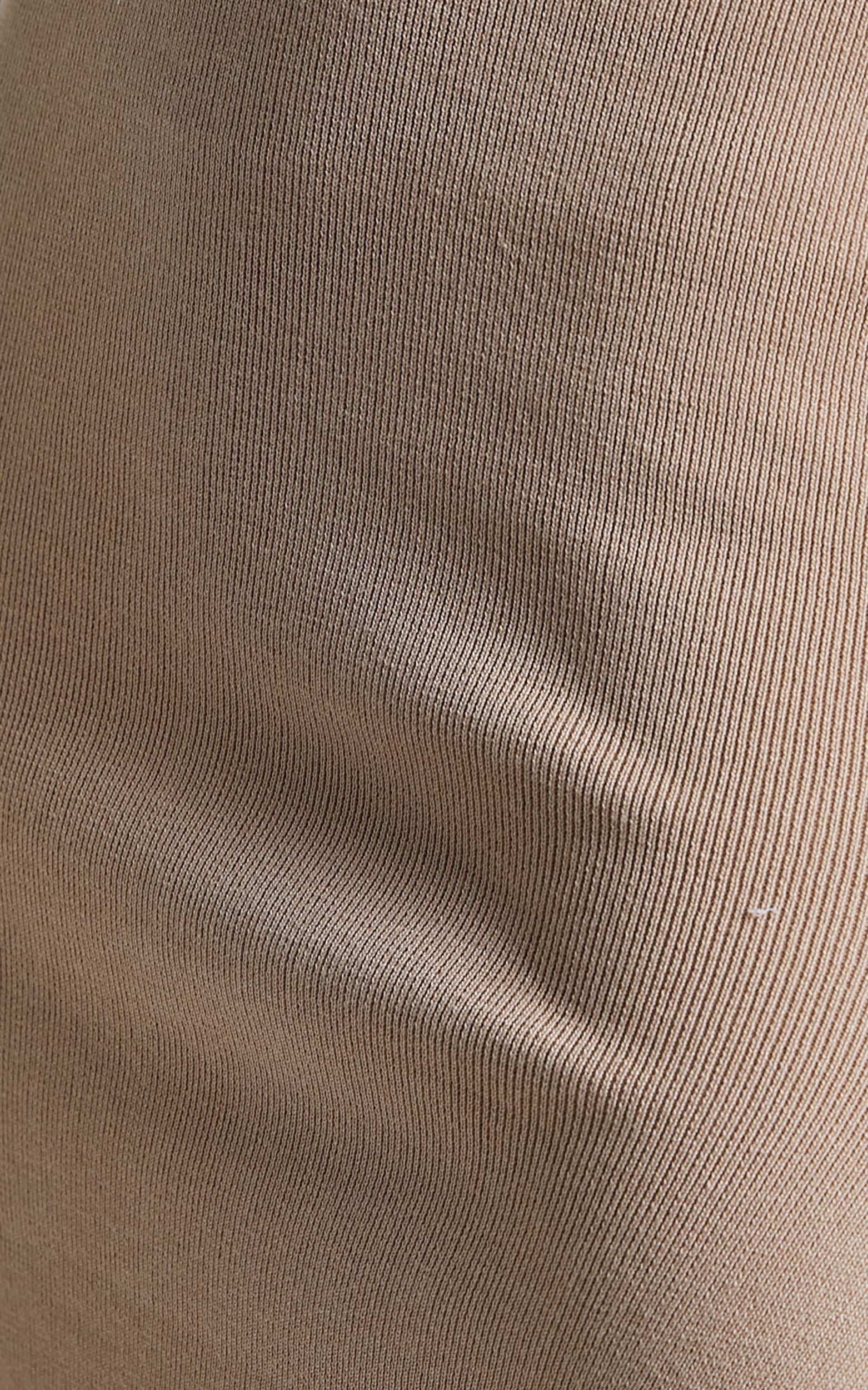 Zinkie Midi Dress - Fine Ribbed Open Collar Knit Dress in Mocha