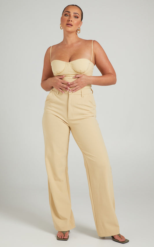 Danielle Bernstein - High Waisted Classic Trouser in Taupe