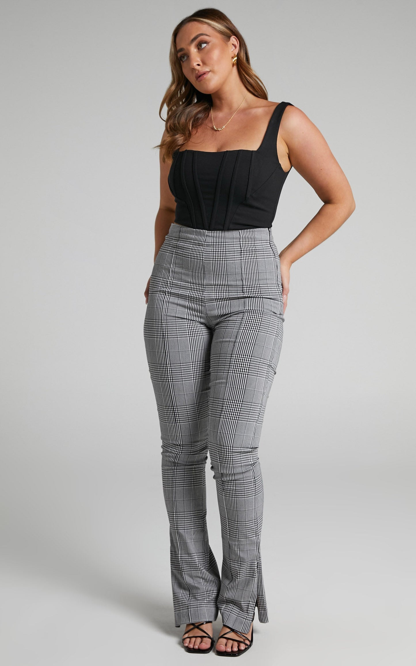 Alisse Side Zip High Waist Trousers in Check