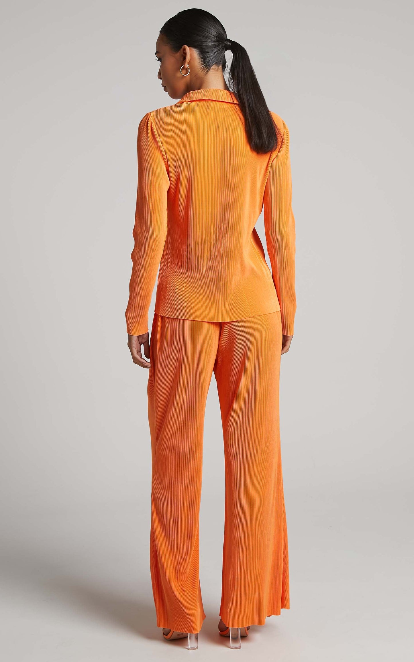 Amarante Pants - High Waisted Plisse Wide Leg Pants in Orange