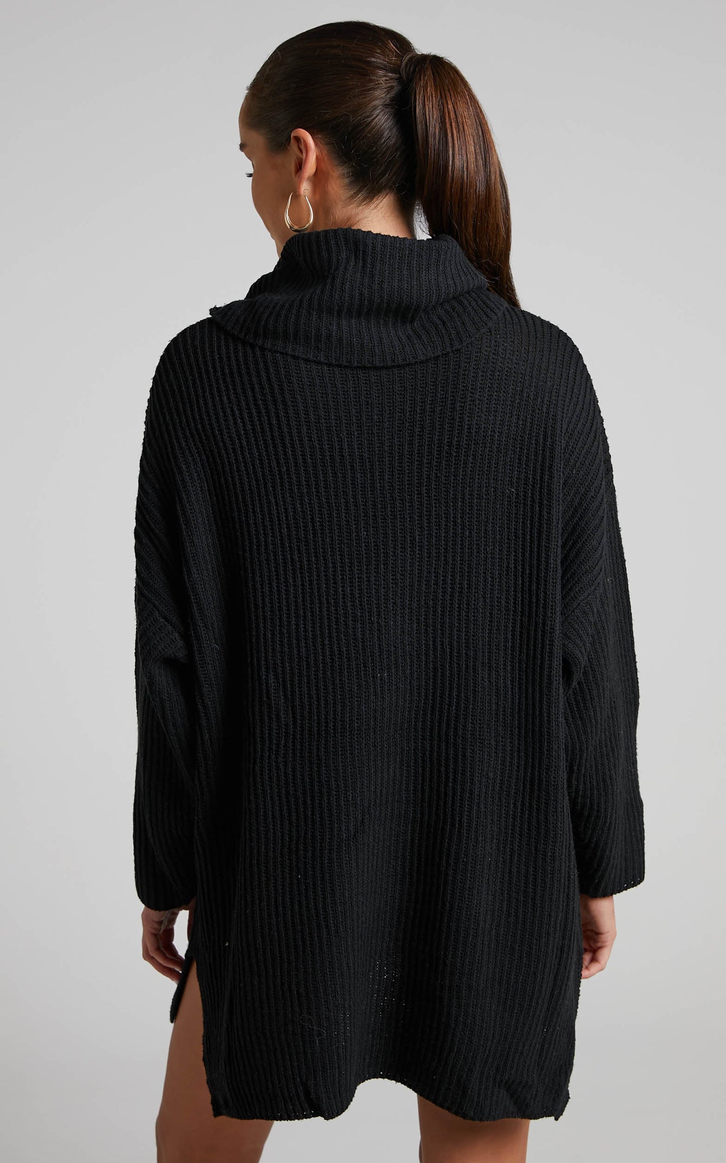 Ariene Jumper Dress - Oversized Turtle Neck Knit Dress in Black