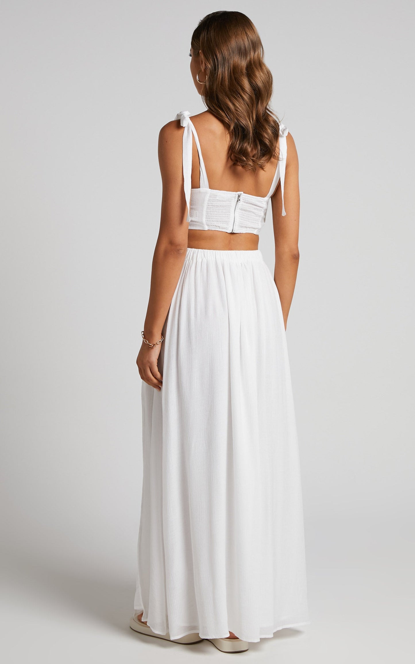 Armande Two Piece Set - Sweetheart Crop Top and Maxi Skirt in White