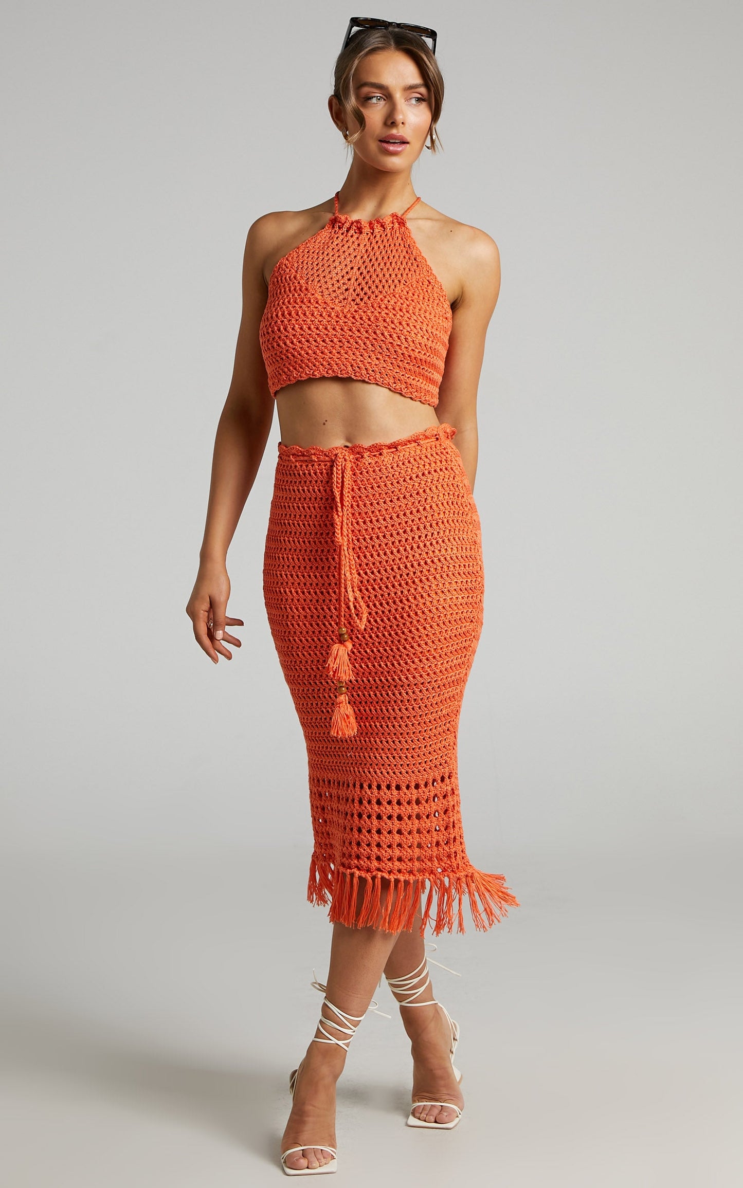Cappadocia Crochet Midi Skirt in Orange
