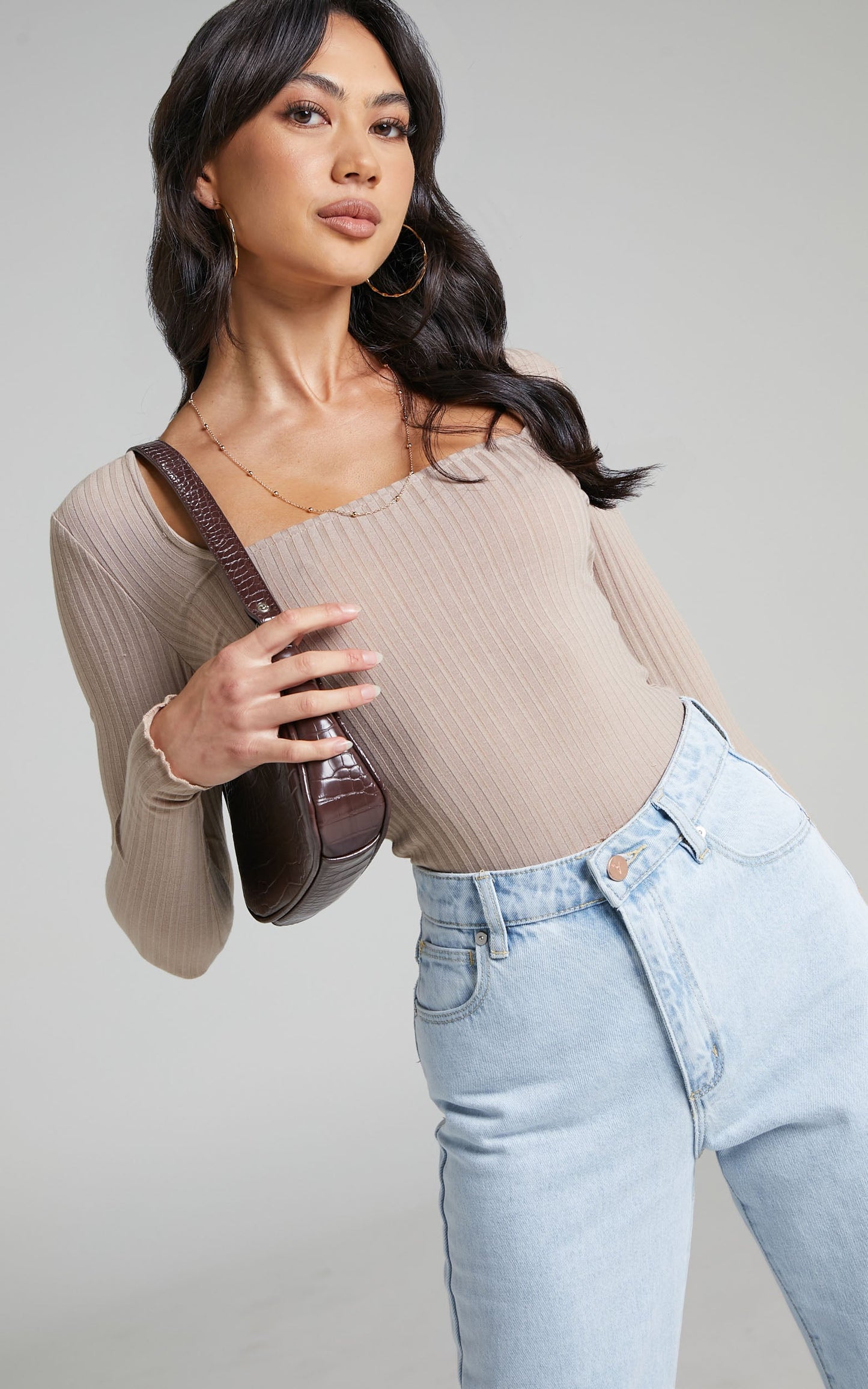 Complicate It Top - Long Sleeve Square Neck Top in Beige