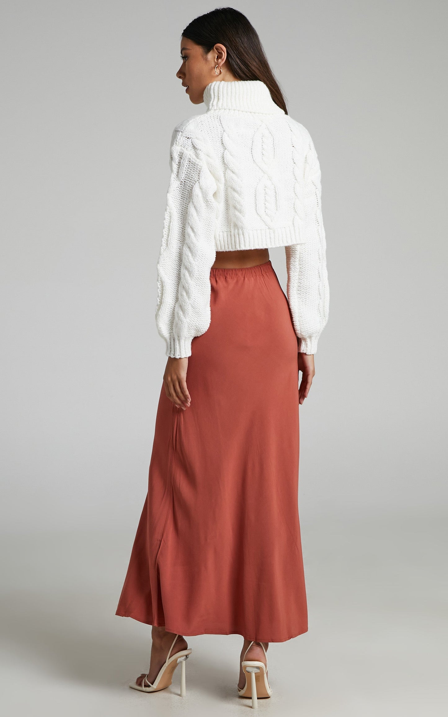 Devina Bias Cut Midi Skirt in Clay