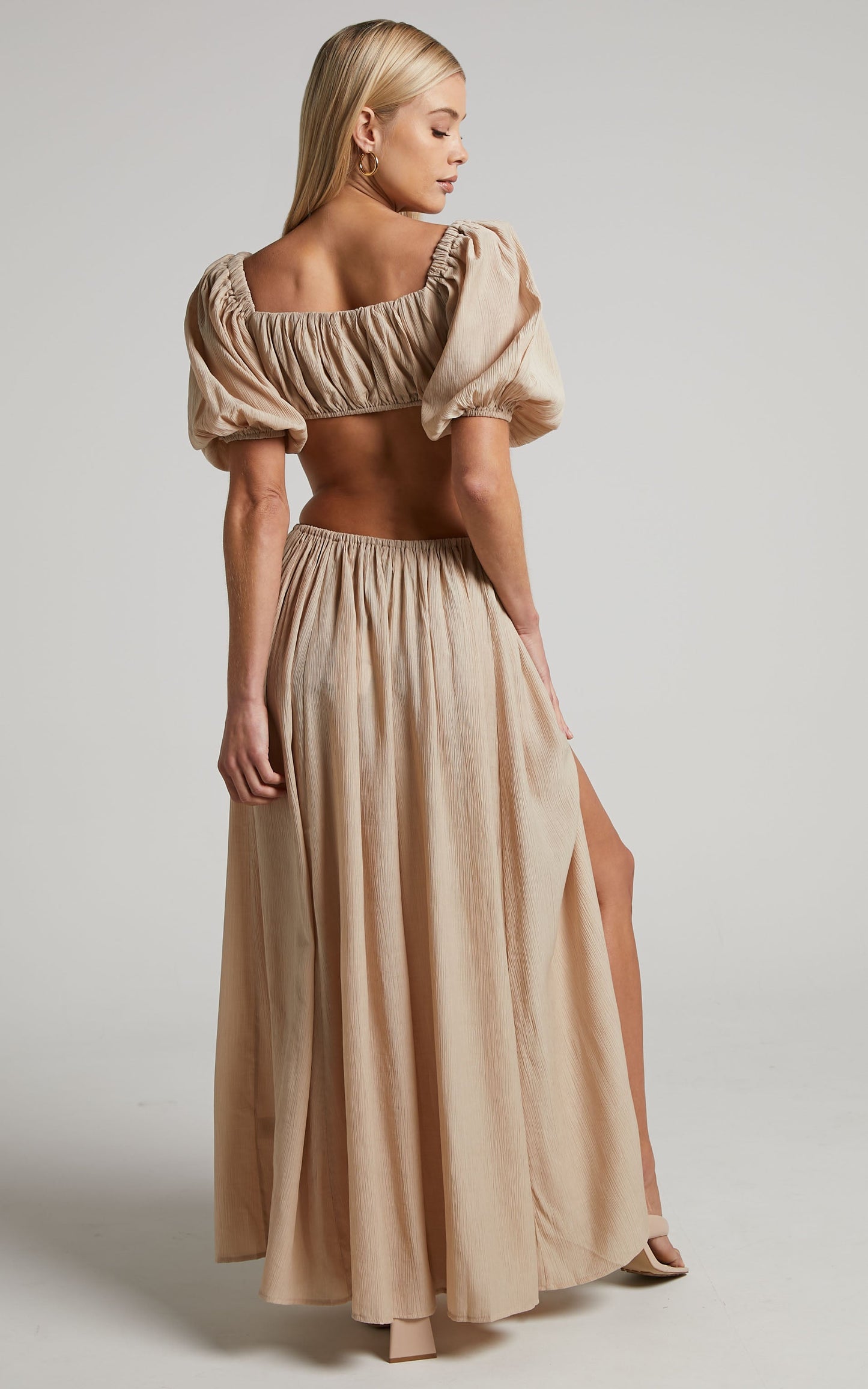 Dhalia Maxi Skirt - Gathered Split Skirt in Sand