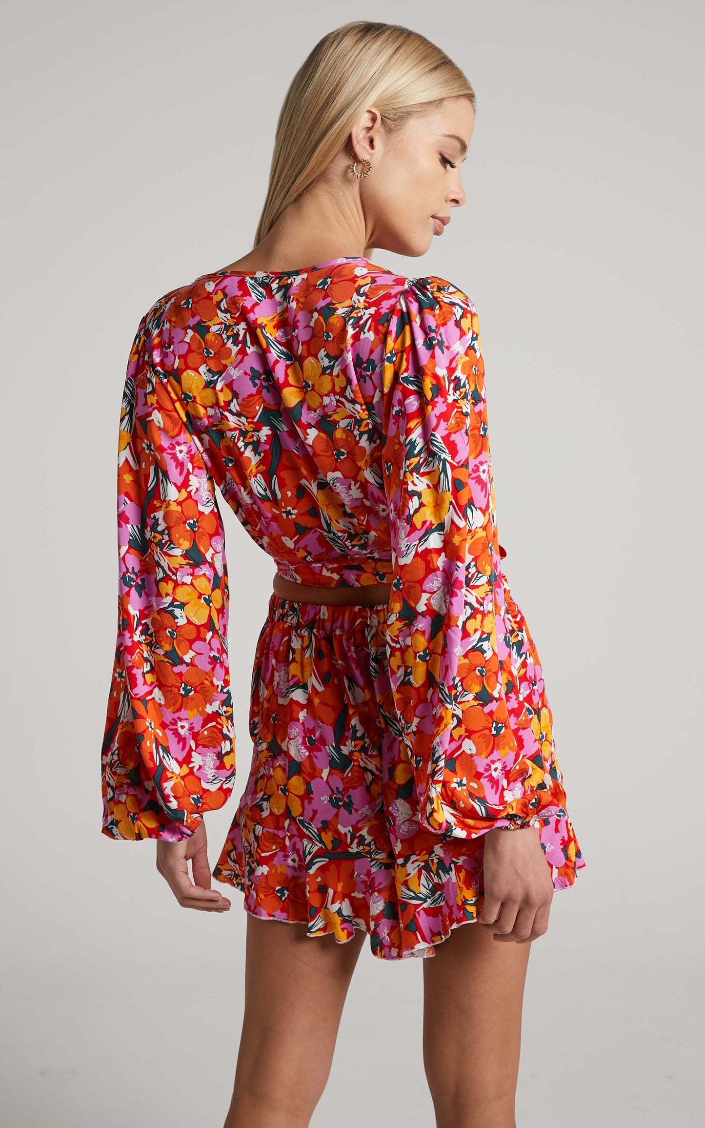 Dyliah Top - Long Sleeve Wrap Crop Top in Spring Floral