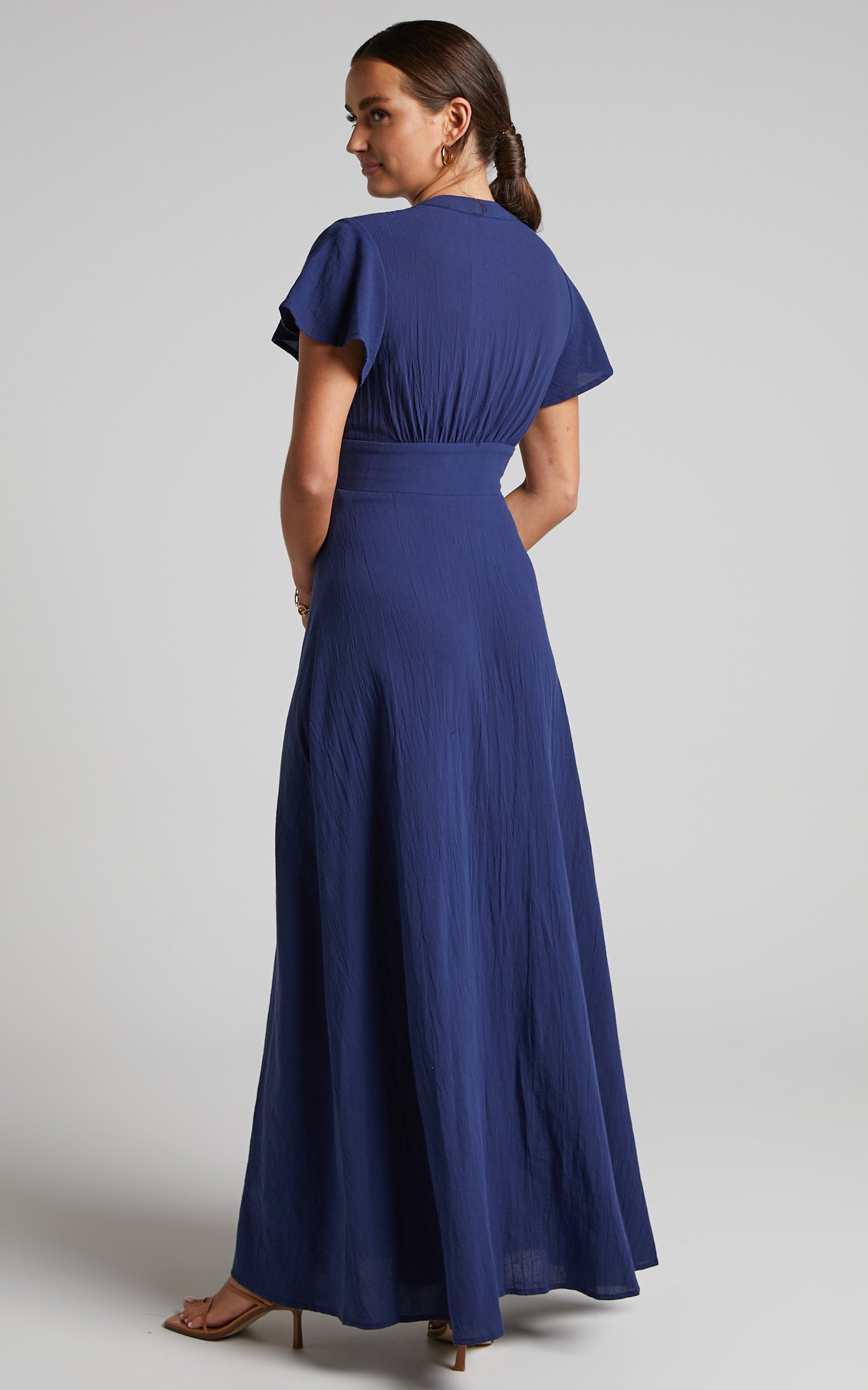 Elijah Midi Dress - Empire Waist Button Down Dress in Navy