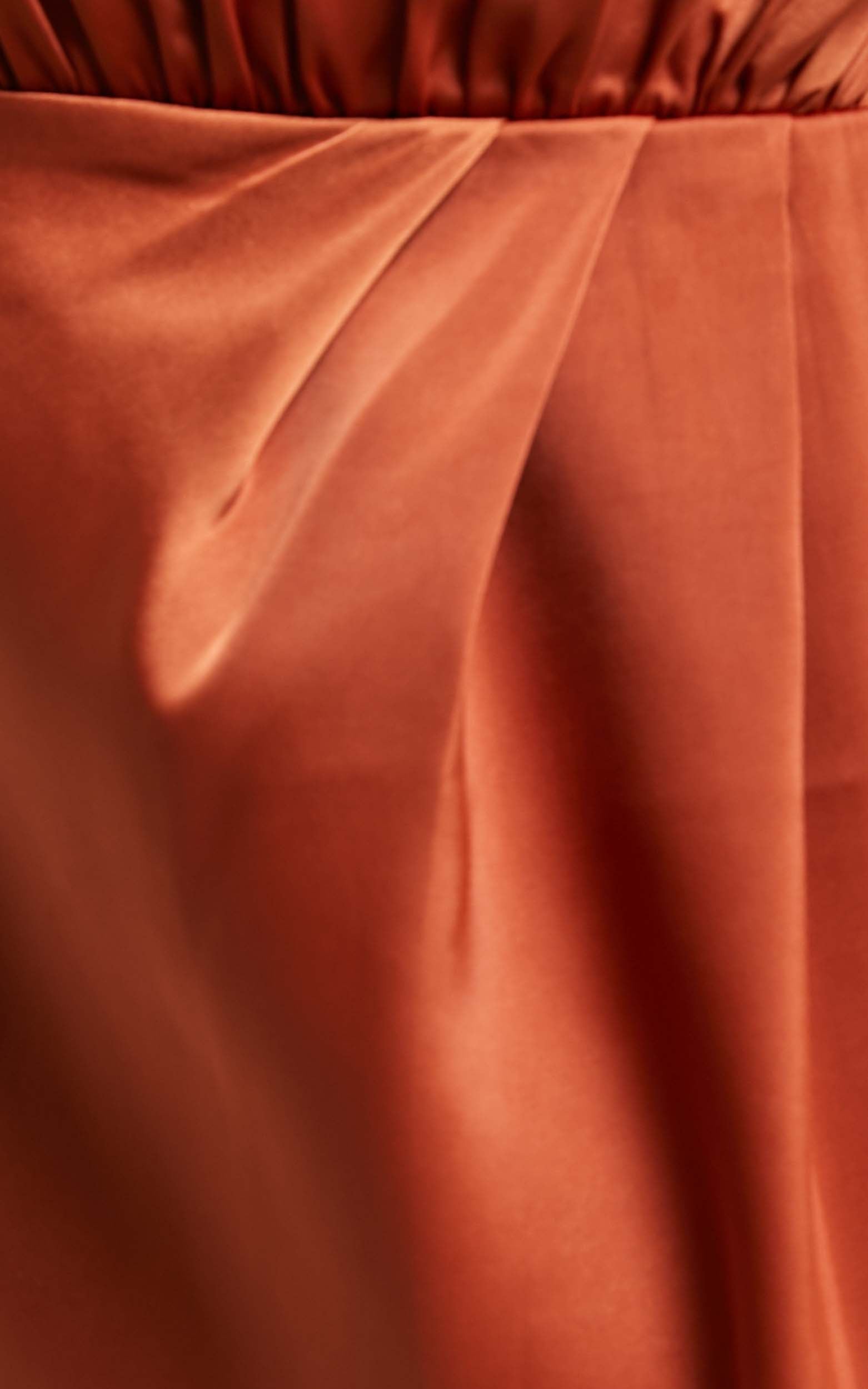 Genoise Midi Dress - One Shoulder Draped Asymmetric Satin Dress in Pink Clay