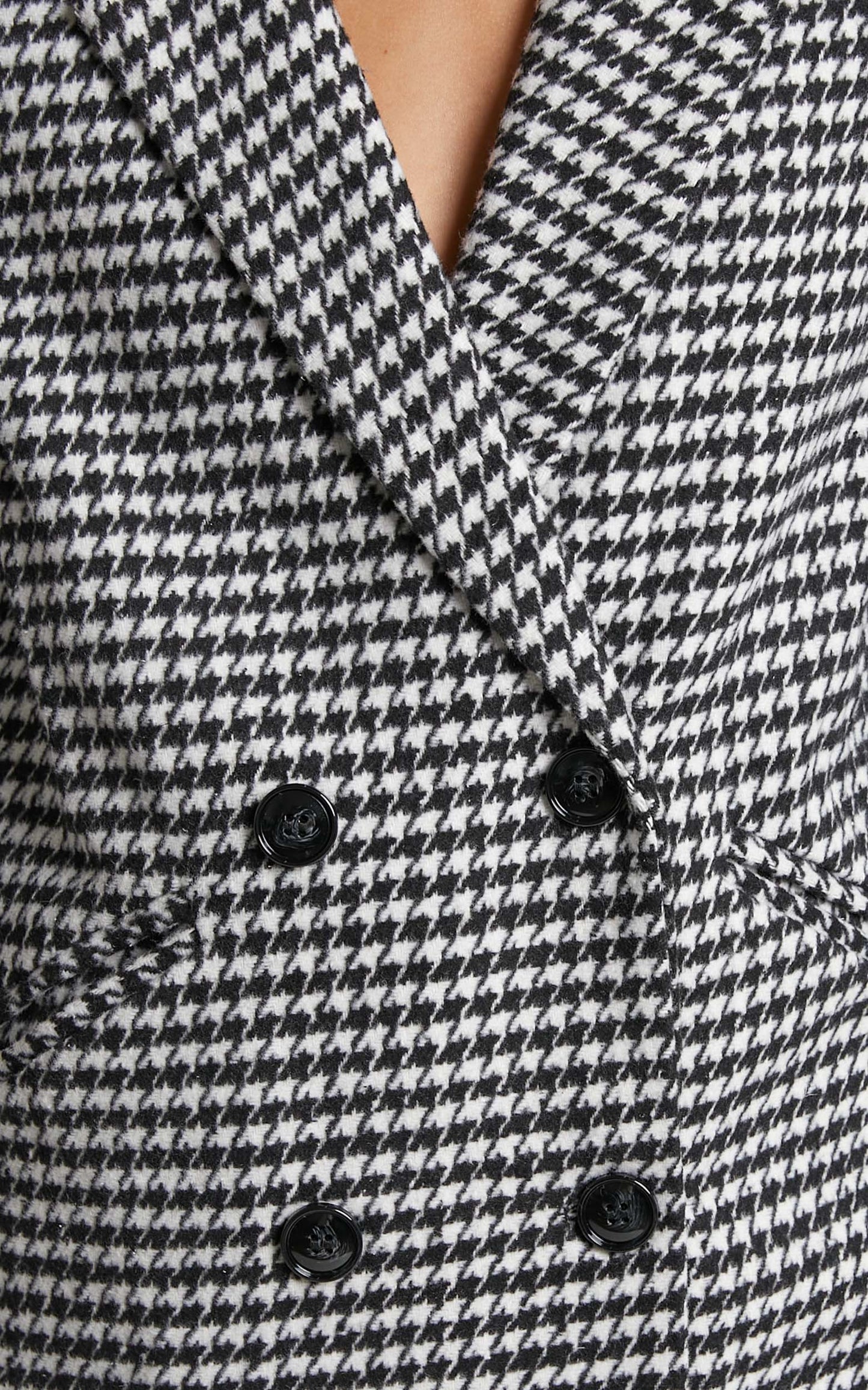 Hermeena Coat - Linen Look Double Breasted Longline Coat in Black/White check