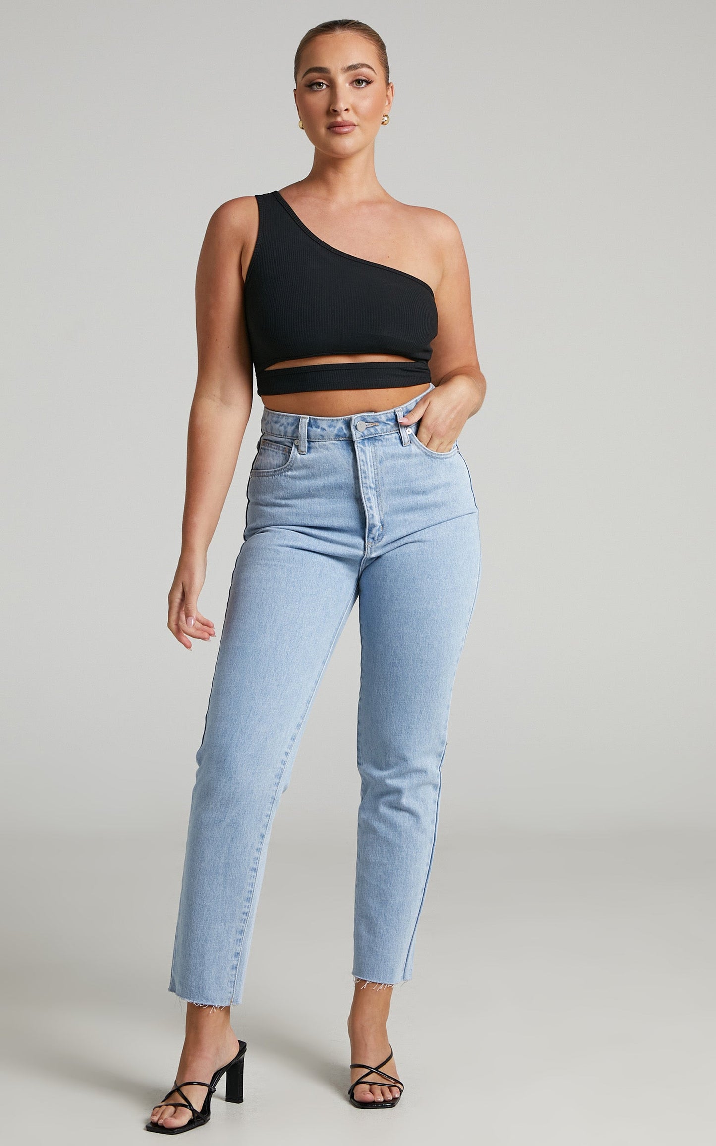 Joellyn Top - Asymmetric Front Cut Out Ribbed Crop Tank in Black