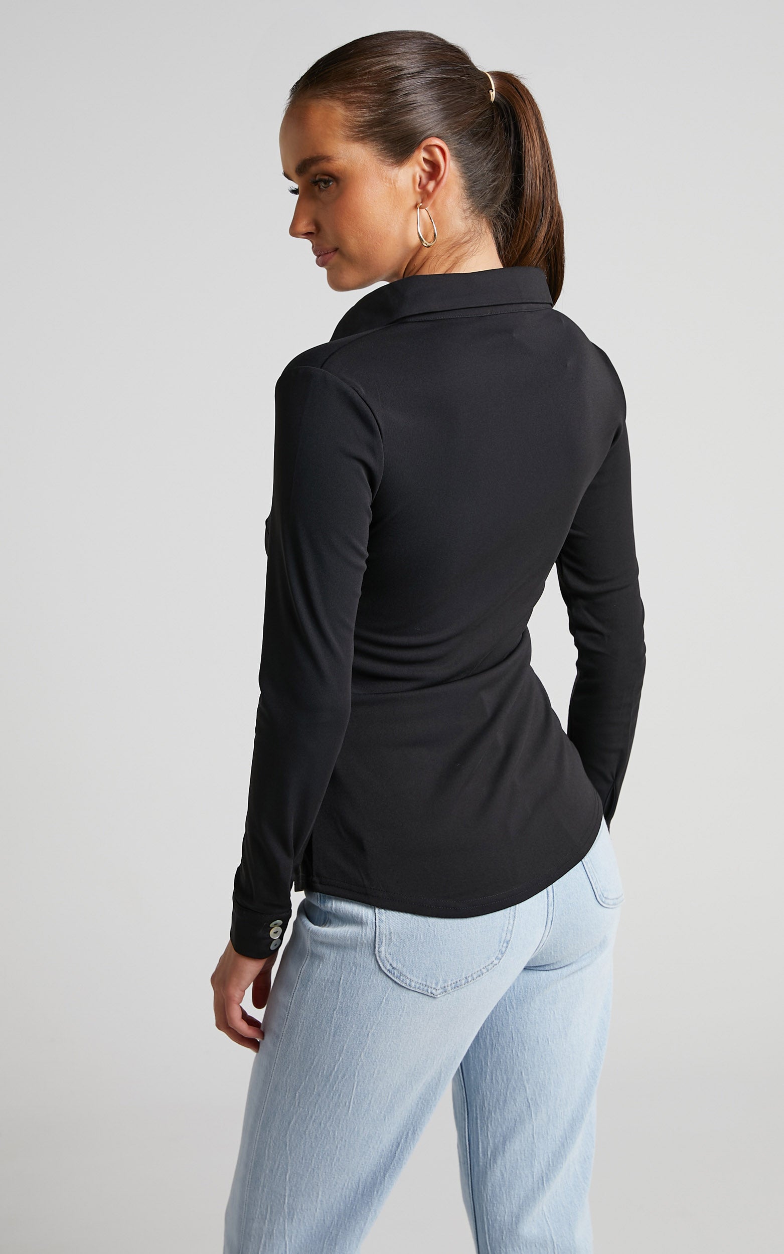 Keaton Blouse - Collared Long Sleeve Button Through Blouse in Black