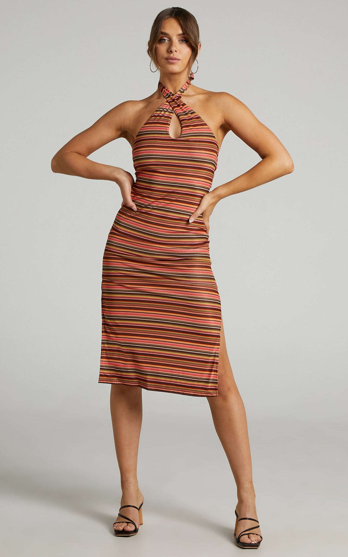 Marimar Halter Midi Dress in Multi Stripe