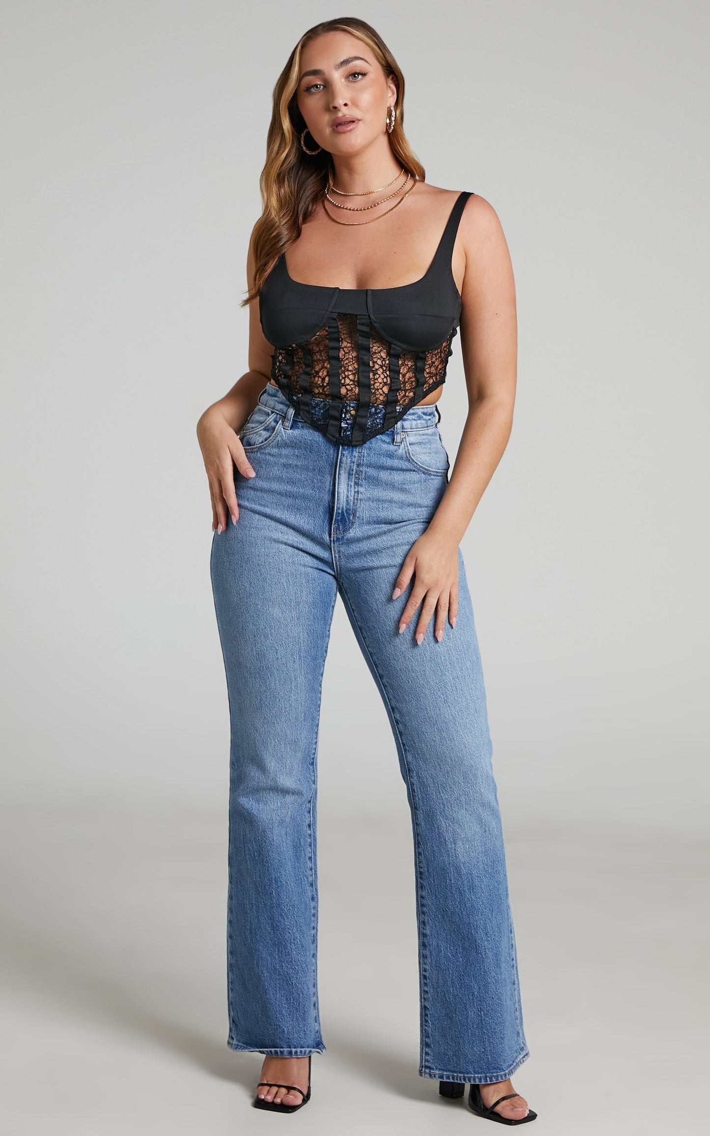 Marthia Lace Corset Crop Top in Black