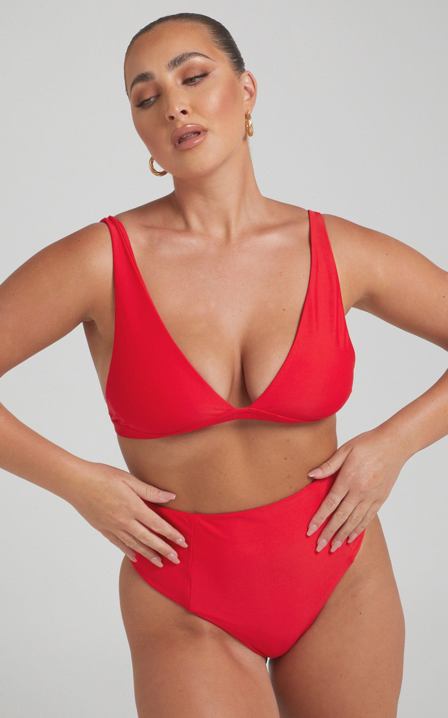 Nami Bikini Bottoms - High Waisted Bottoms in Recycled Nylon in Red