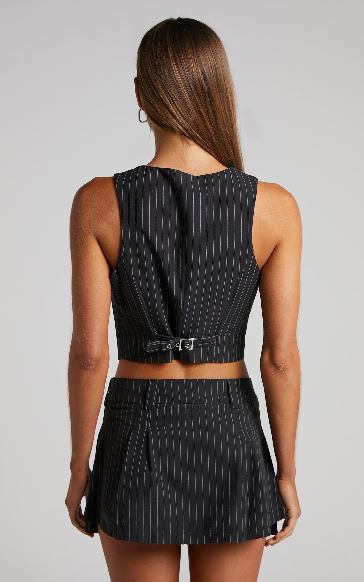 Queennie Micro Mini Skirt - Low Rise Skirt in Black Pinstripe
