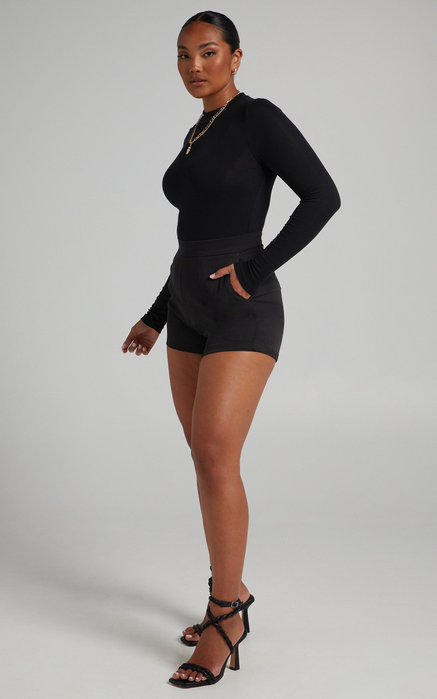 Bea High Neck Long Sleeve Bodysuit in Black