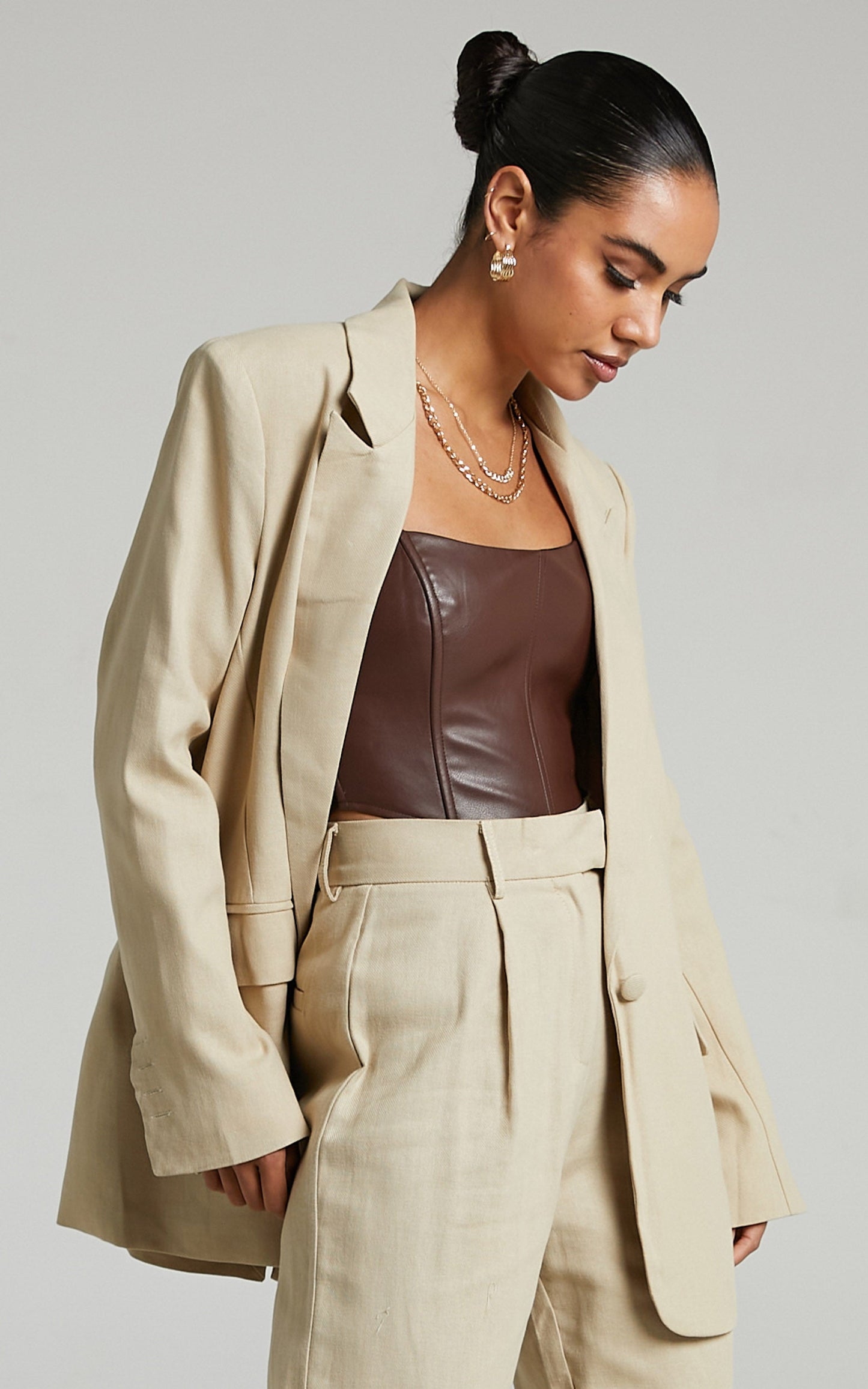 Revy Blazer - Linen Oversized Blazer in Beige Linen Look