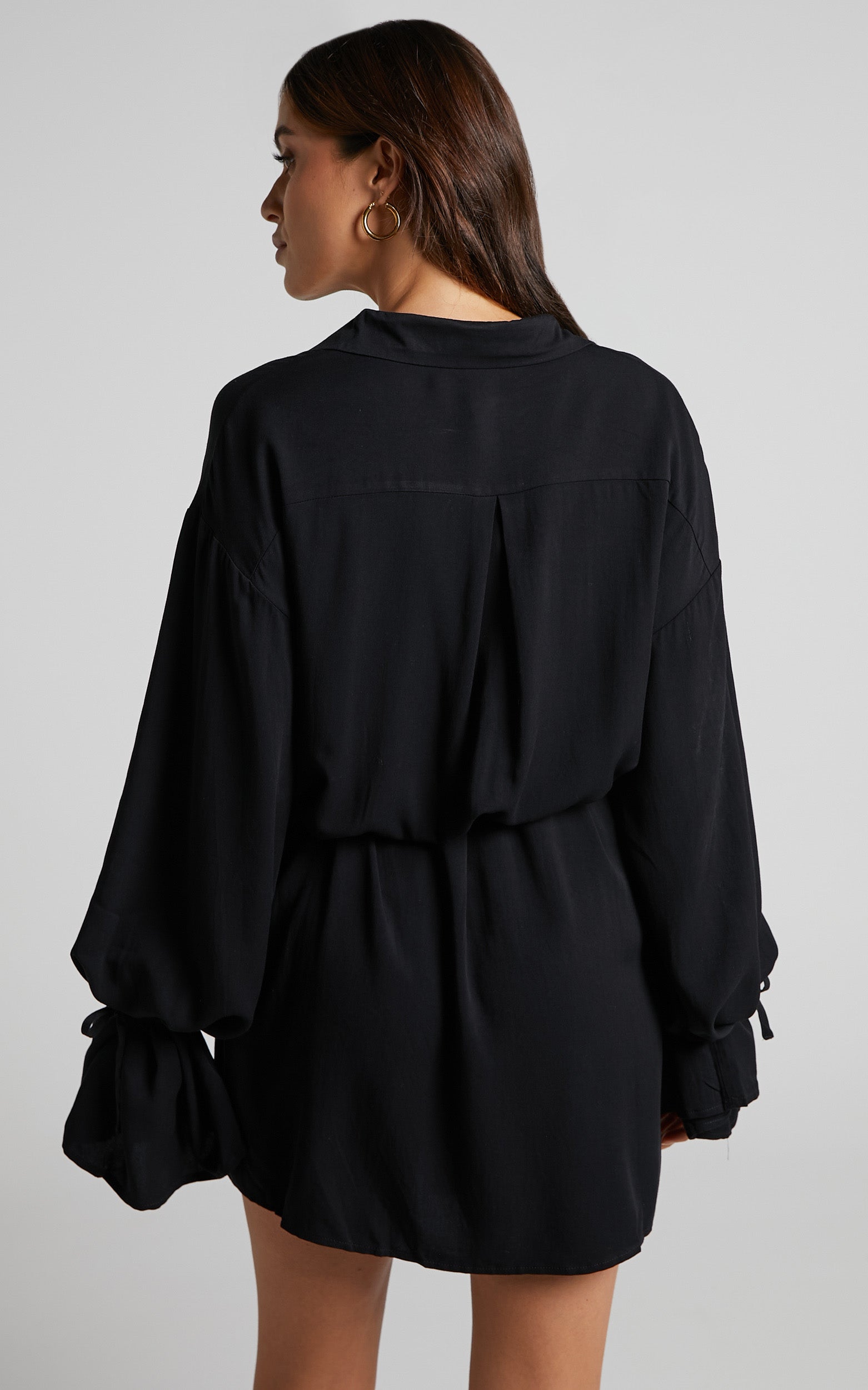 Wynter Mini Dress - Waist Tie Shirt Dress in Black