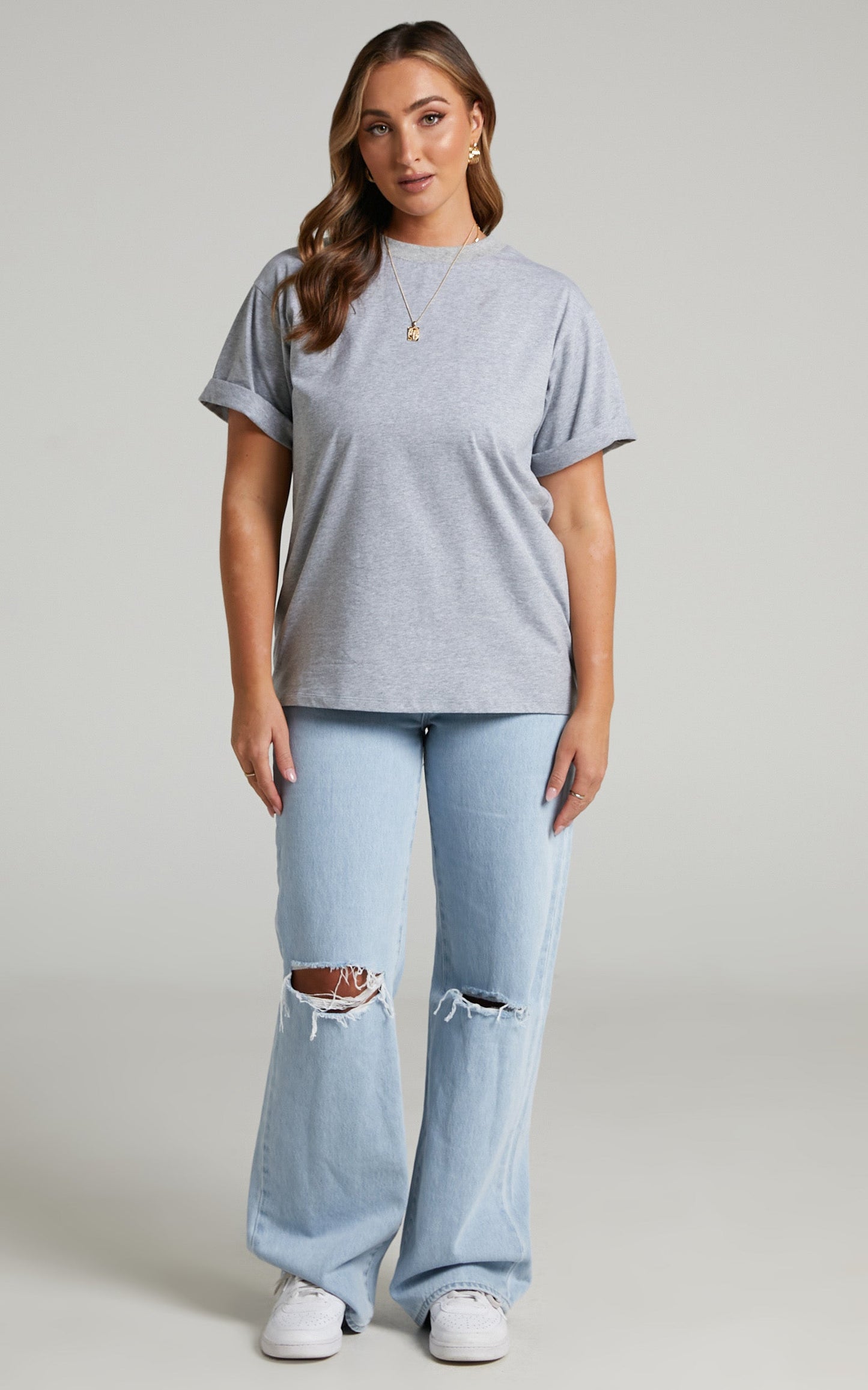 Davinia T-shirt - Crew Neck T-shirt in Grey Marle
