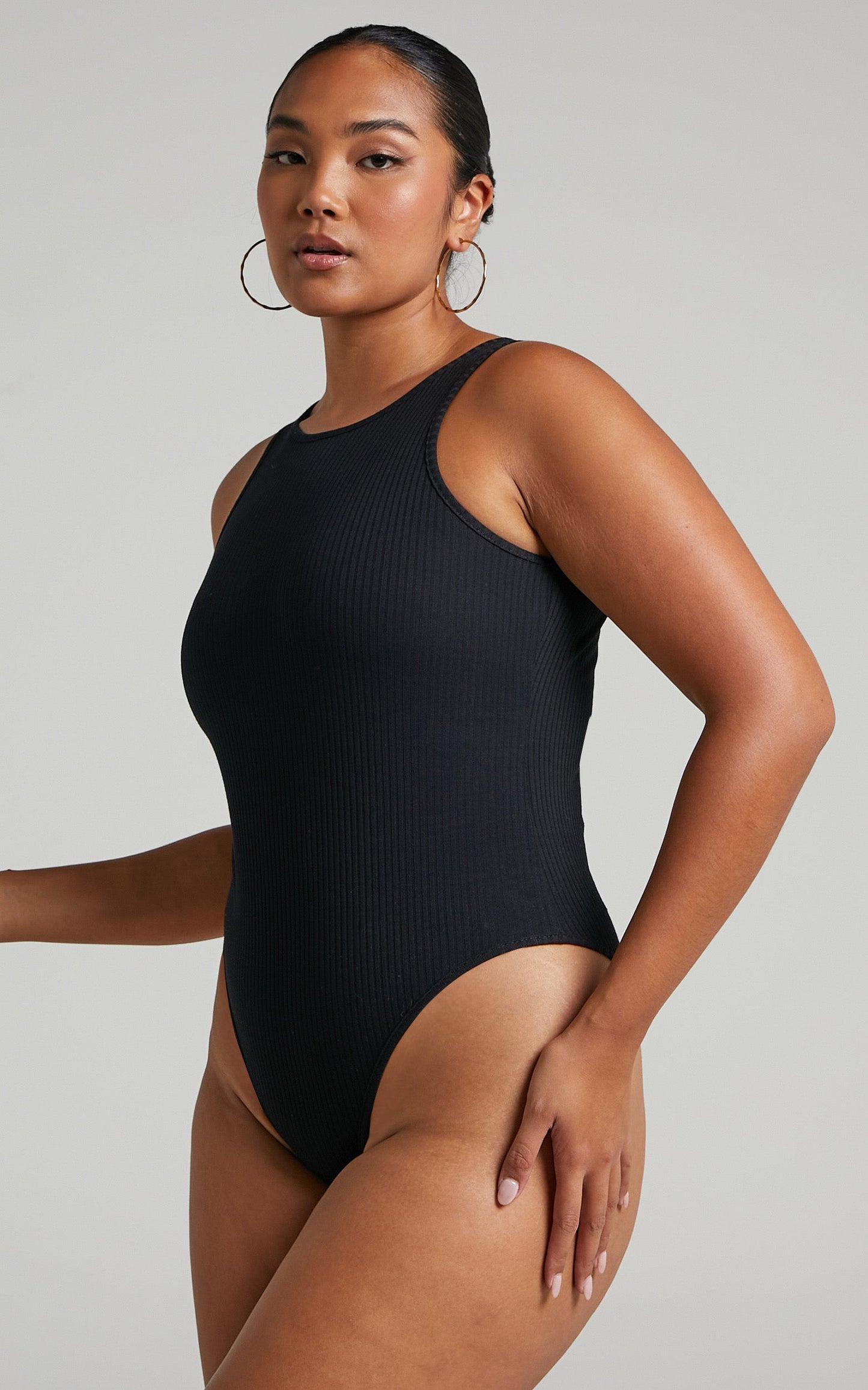 Julia Bodysuit - High Neck Ribbed Bodysuit in Black