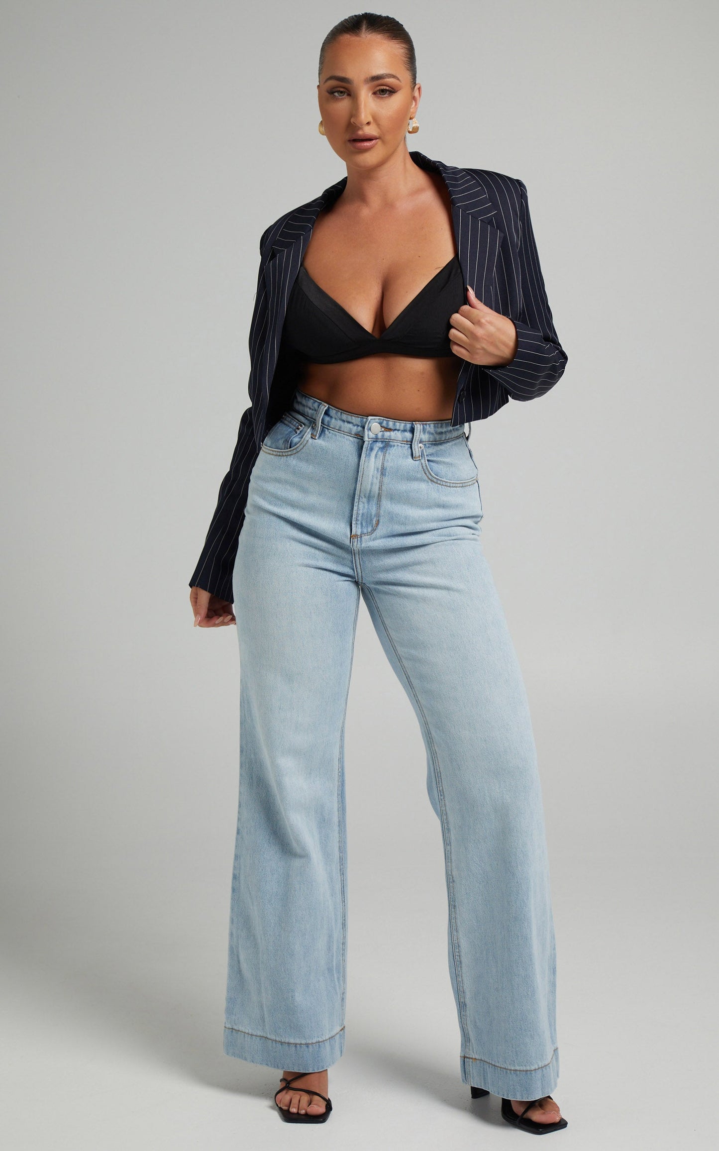Slone Button UP Blazer in Navy Pinstripe