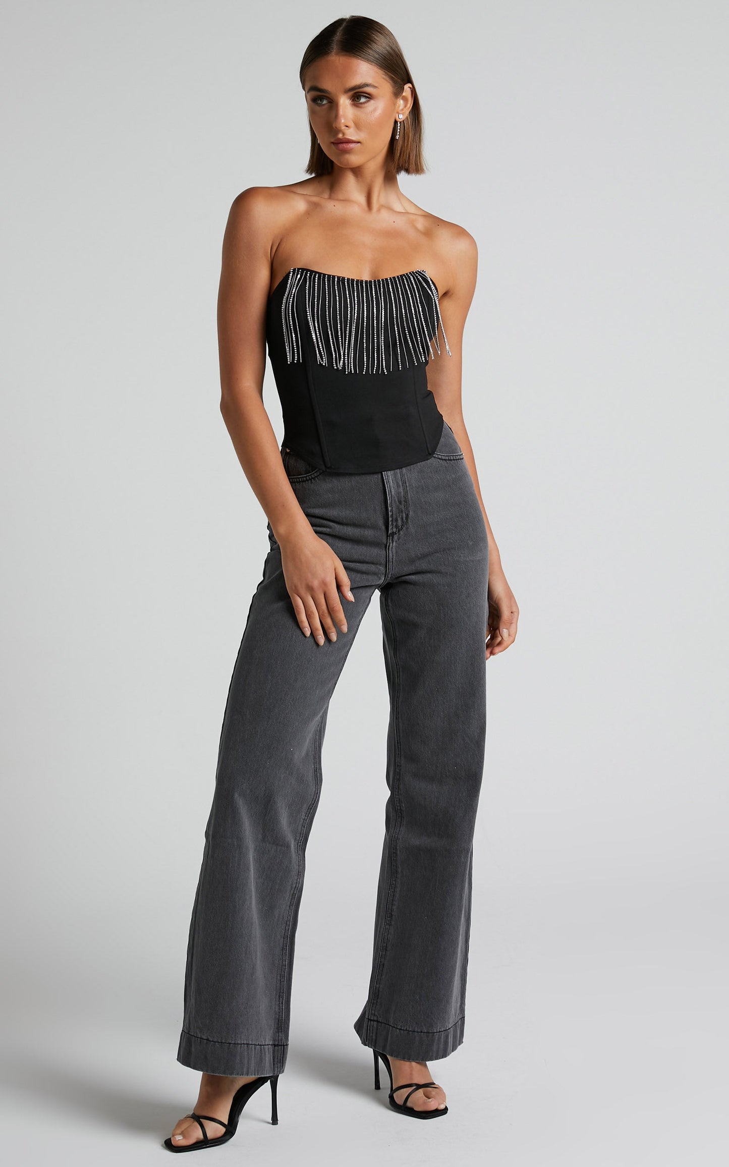 Shikita Top - Diamante Trim Strapless Corset Top in Black