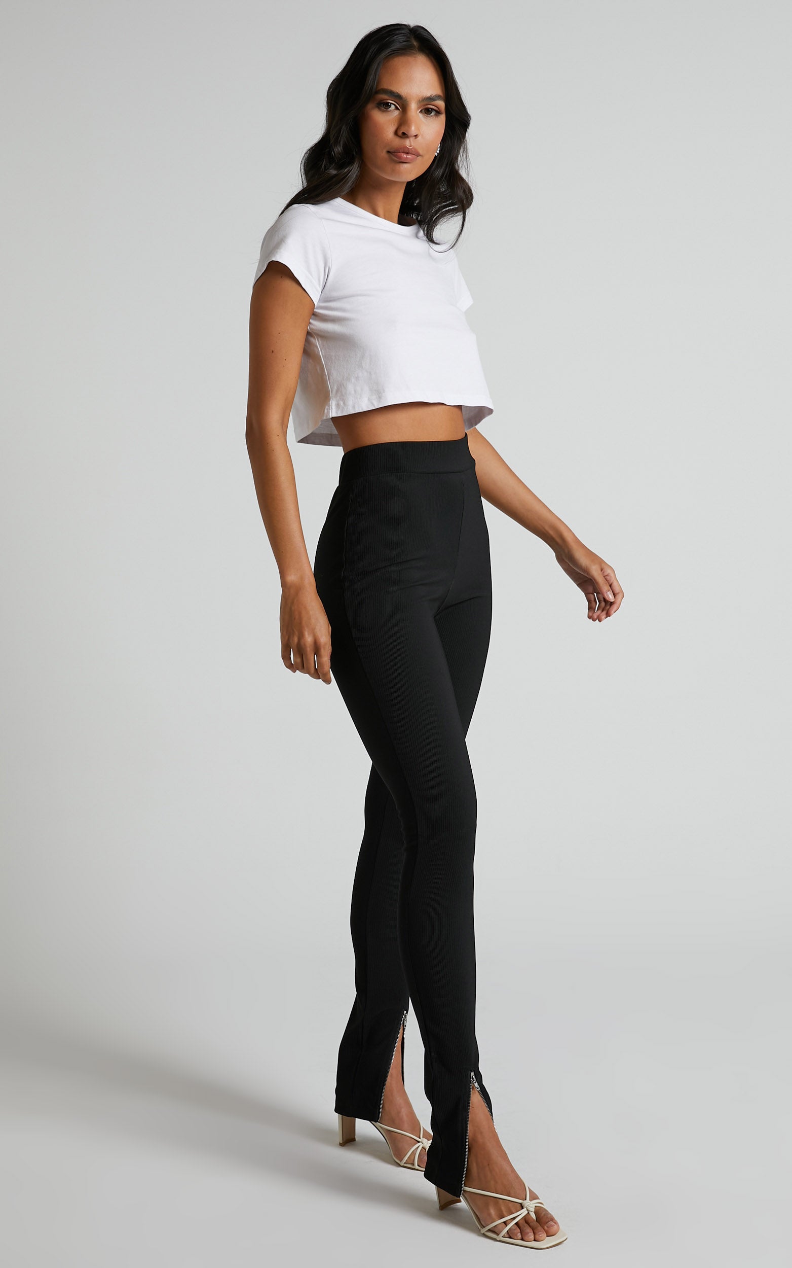 Smythe Leggings - High Waisted Front Hem Split Leggings in Black