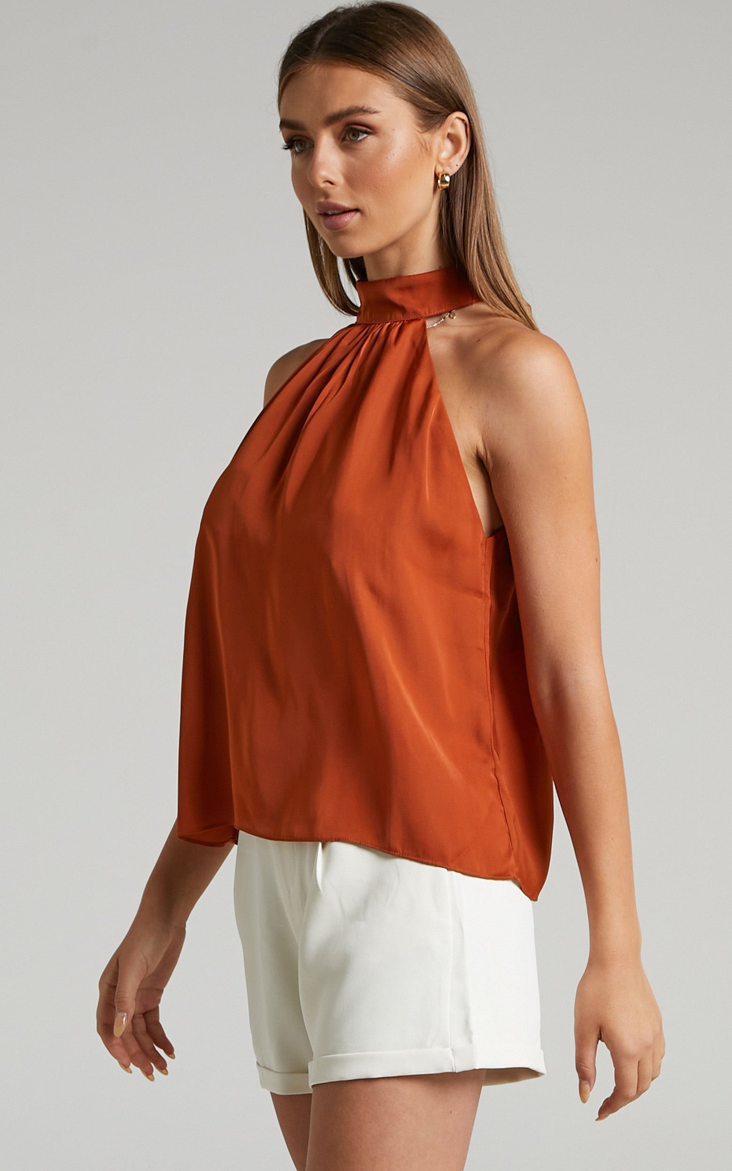 Yamela Halter Neck Top in Rust