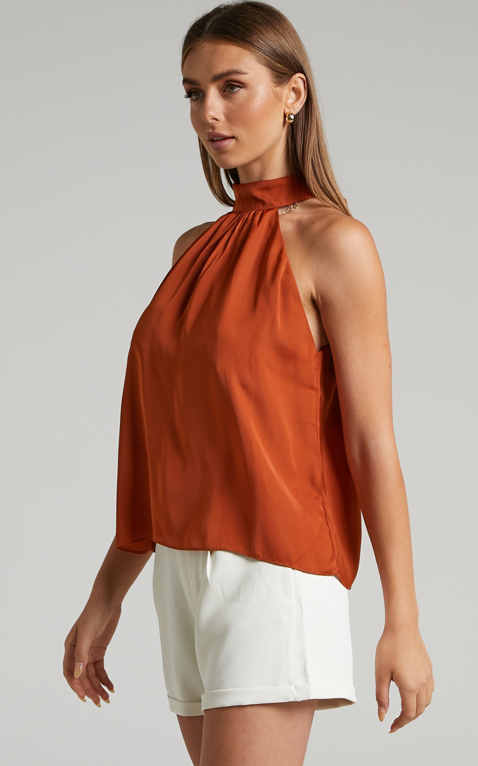 Yamela Halter Neck Top in Rust