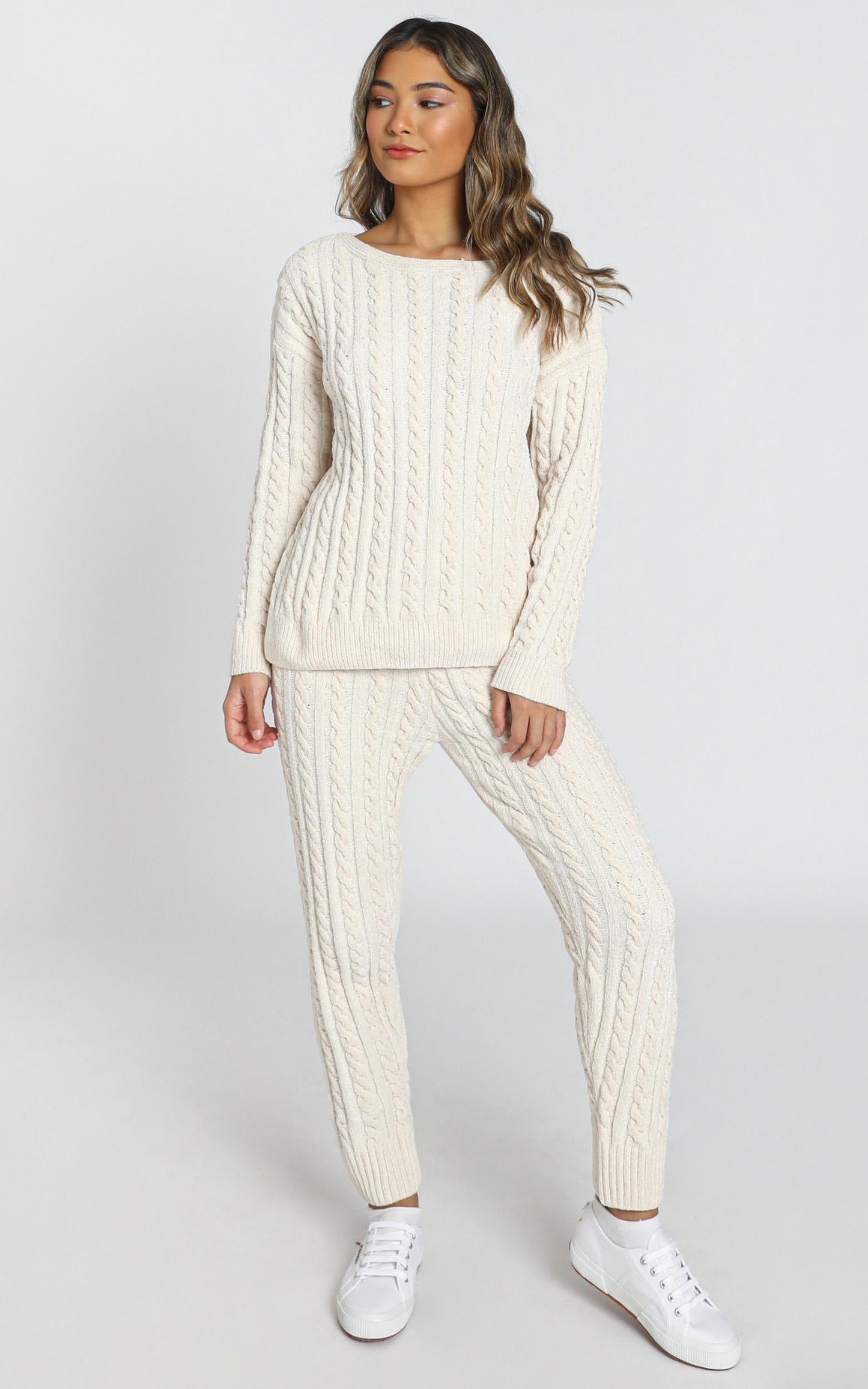 Iona Cable Knit Two Piece Set in cream