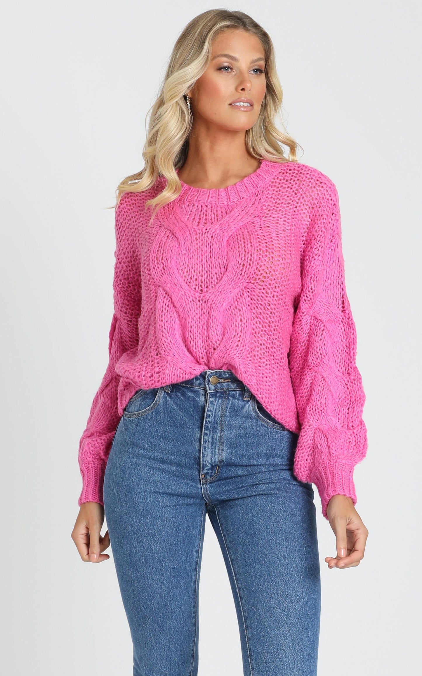 Jules Cable Knit Jumper in Hot Pink