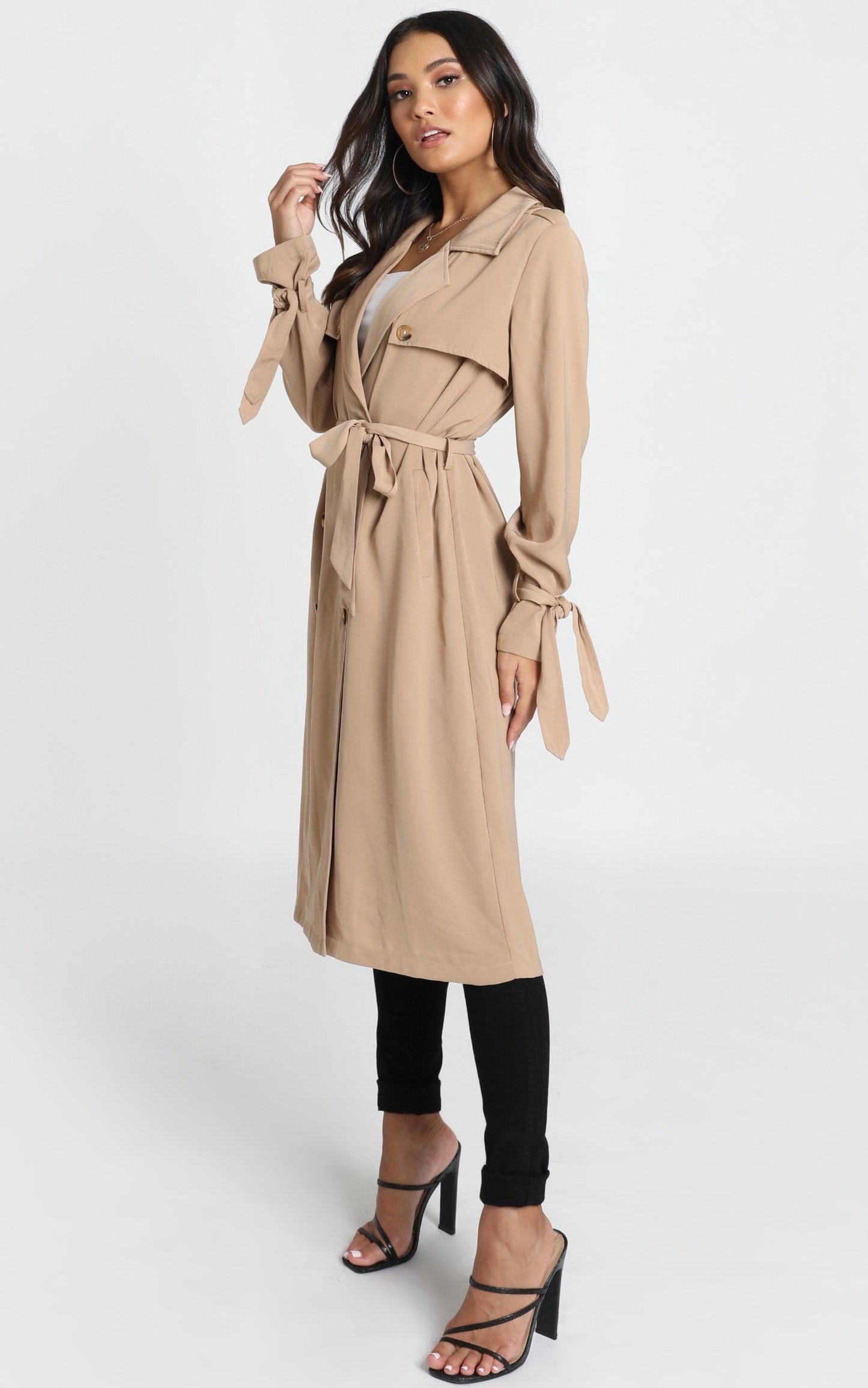 Stepping It Up Trench Coat In Beige