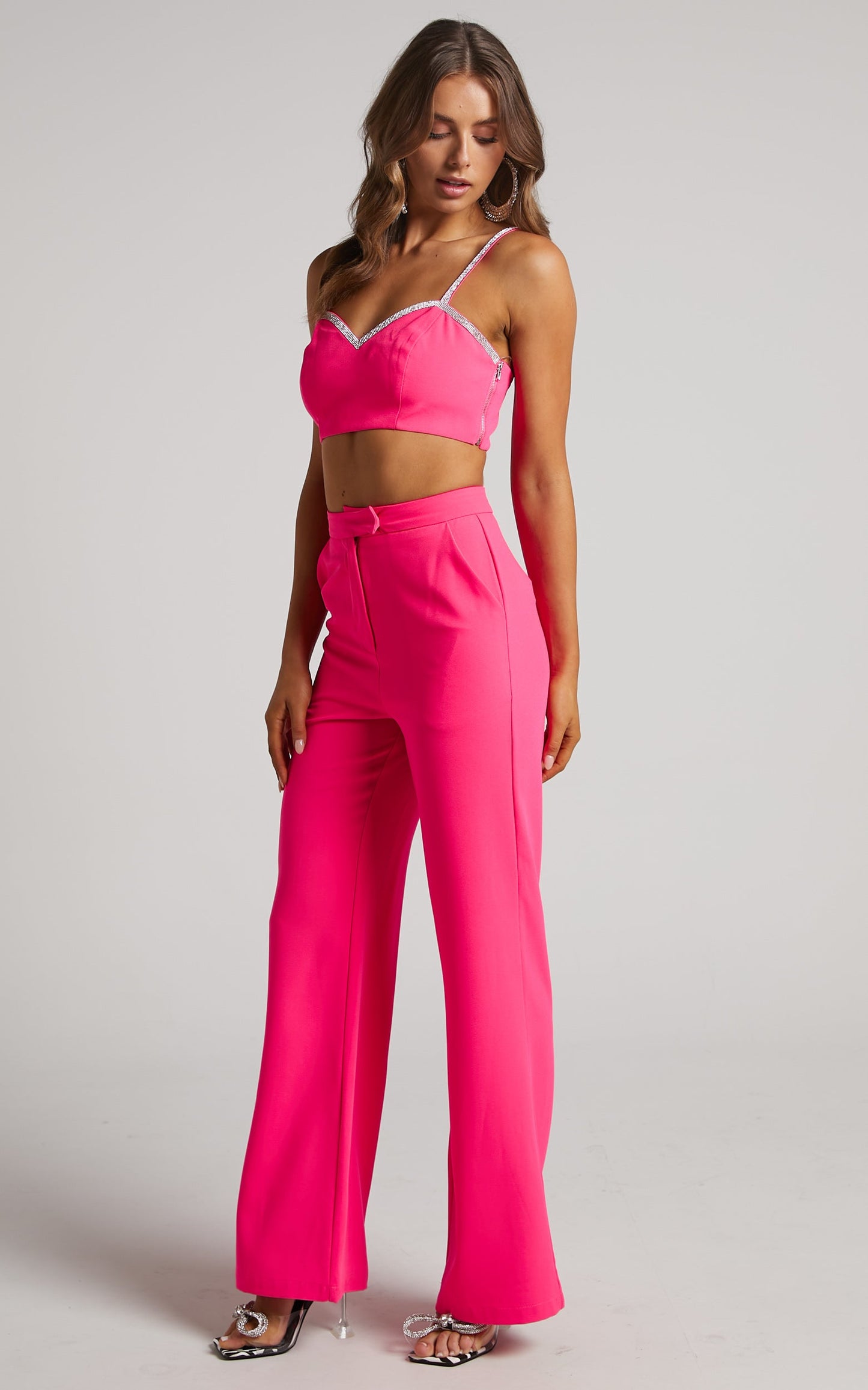 Kimmay Pants - High Waisted Tailored Straight Leg Pants in Hot Pink