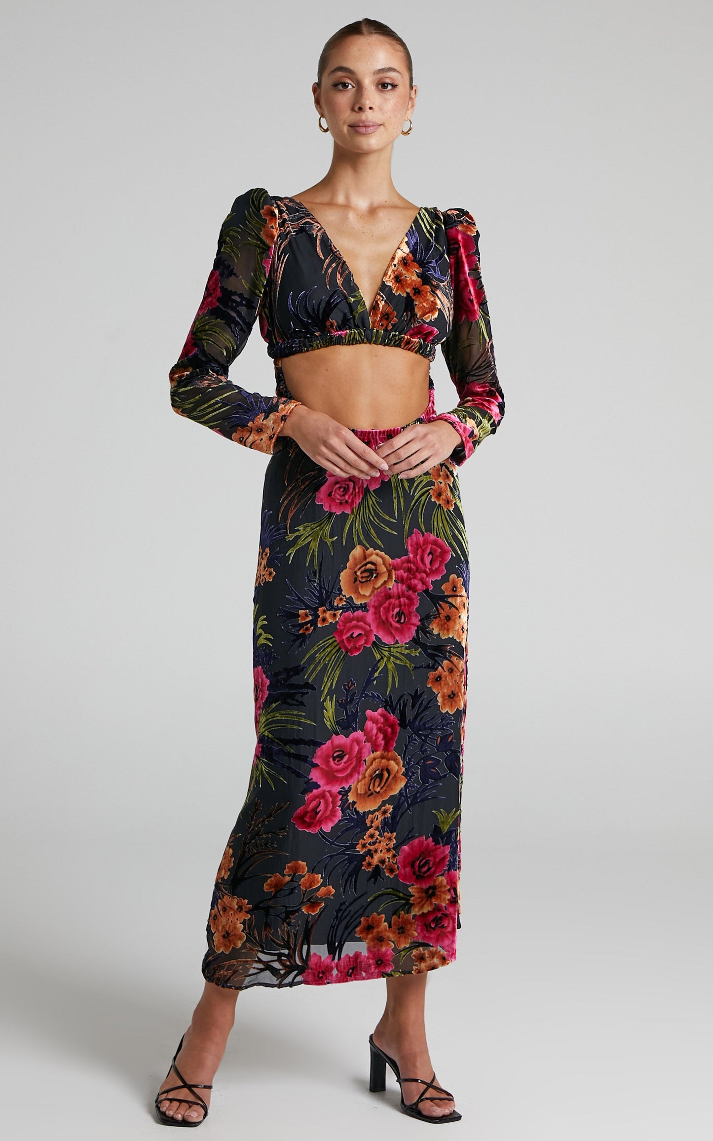 Danielle Bernstein - Cut Out Flocked Velvet Dress in Black Multi