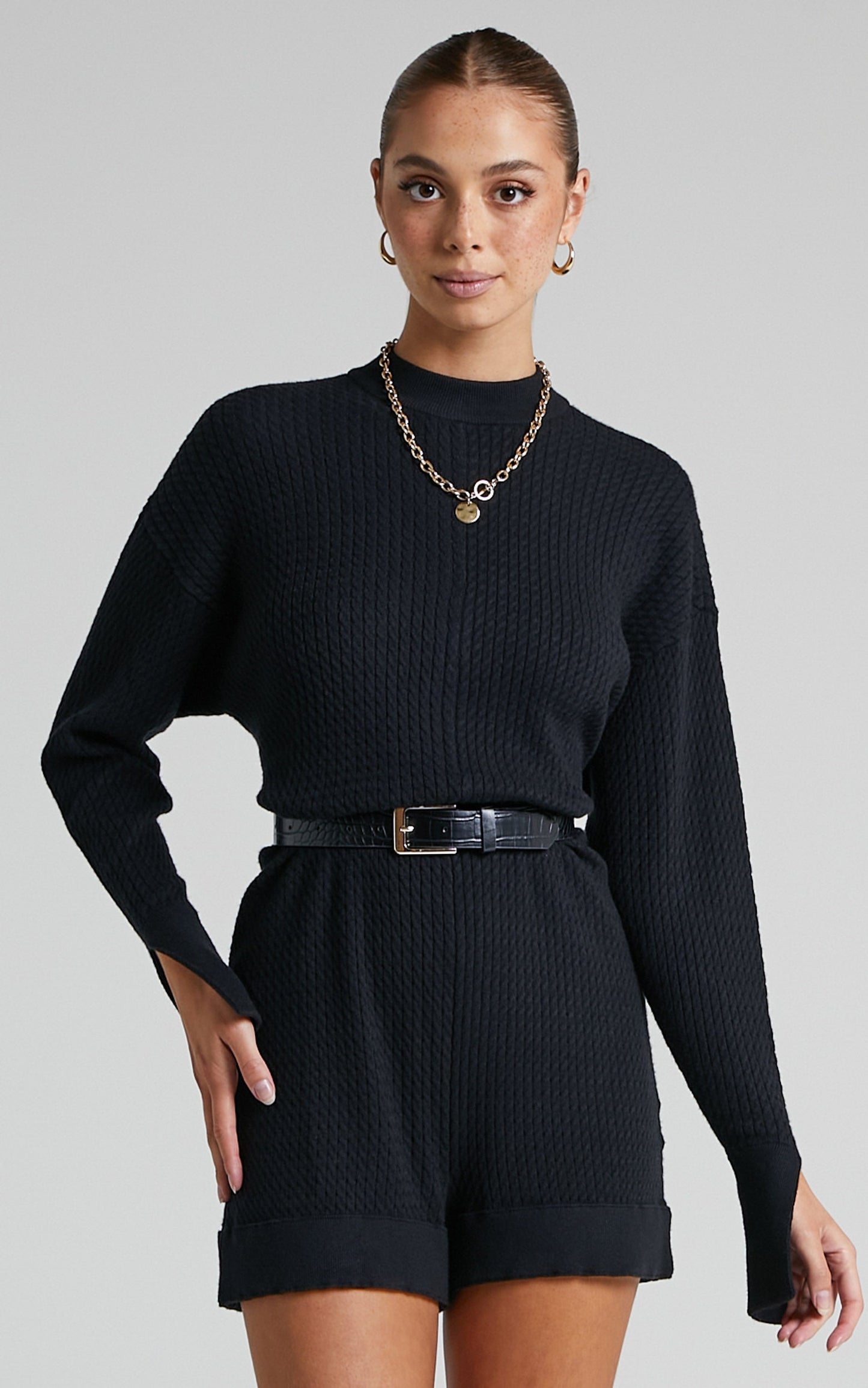 Danielle Bernstein - Mock Neck Sweater Romper in Black