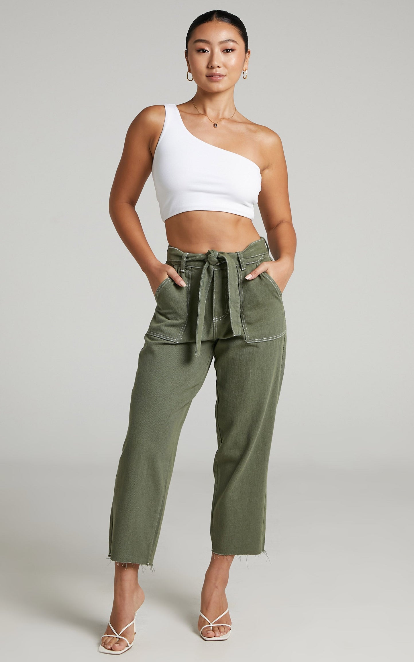 Leyton Jeans - Tie Waist Jeans in Khaki