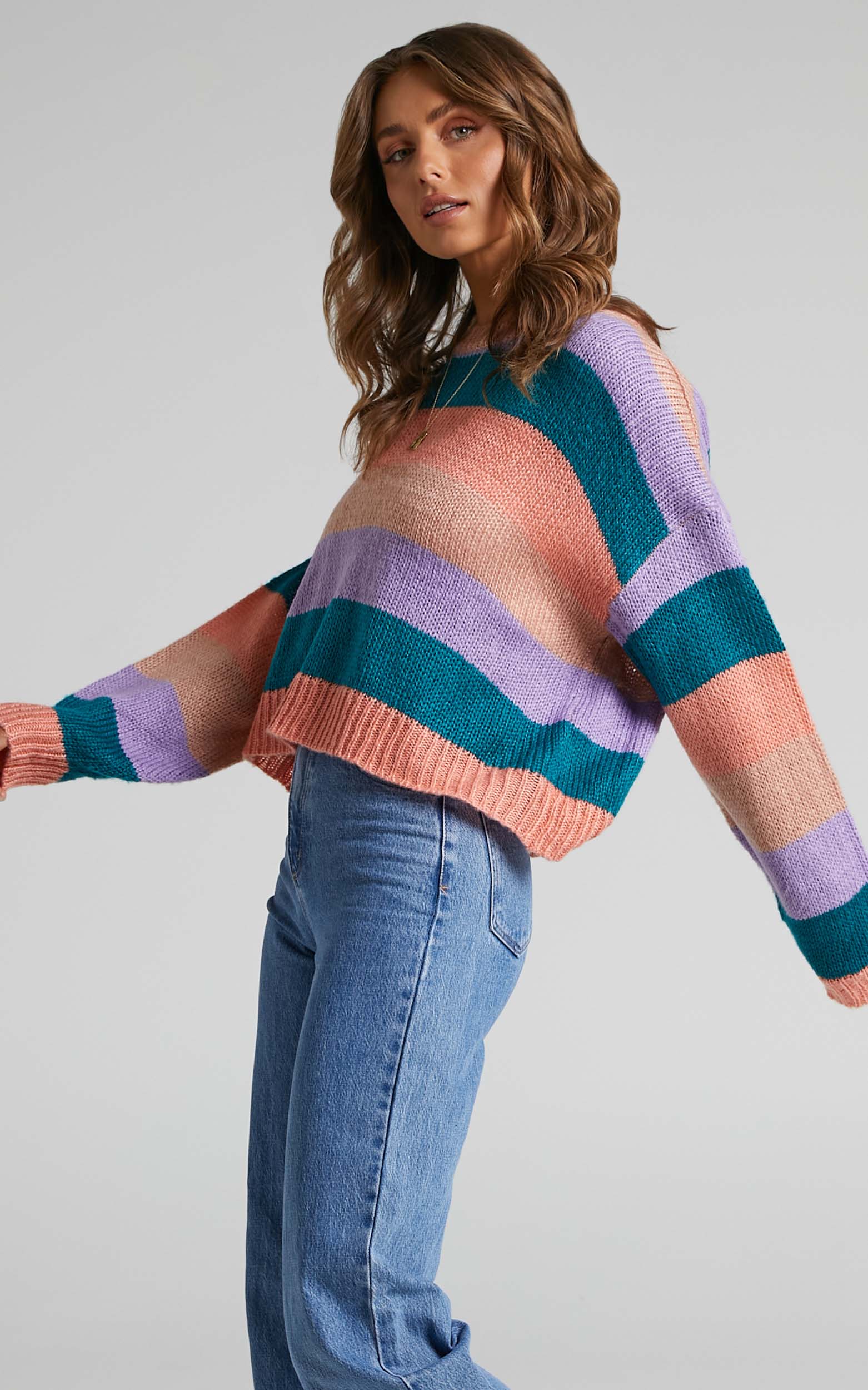 Olesia Drop Shoulder Striped Jumper in Multi
