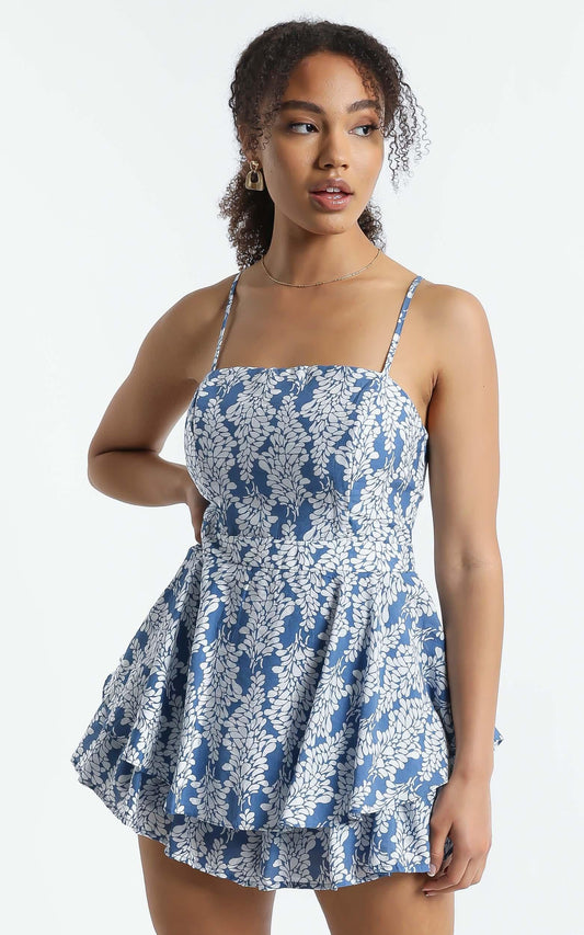 Sheri Playsuit in Blue Floral