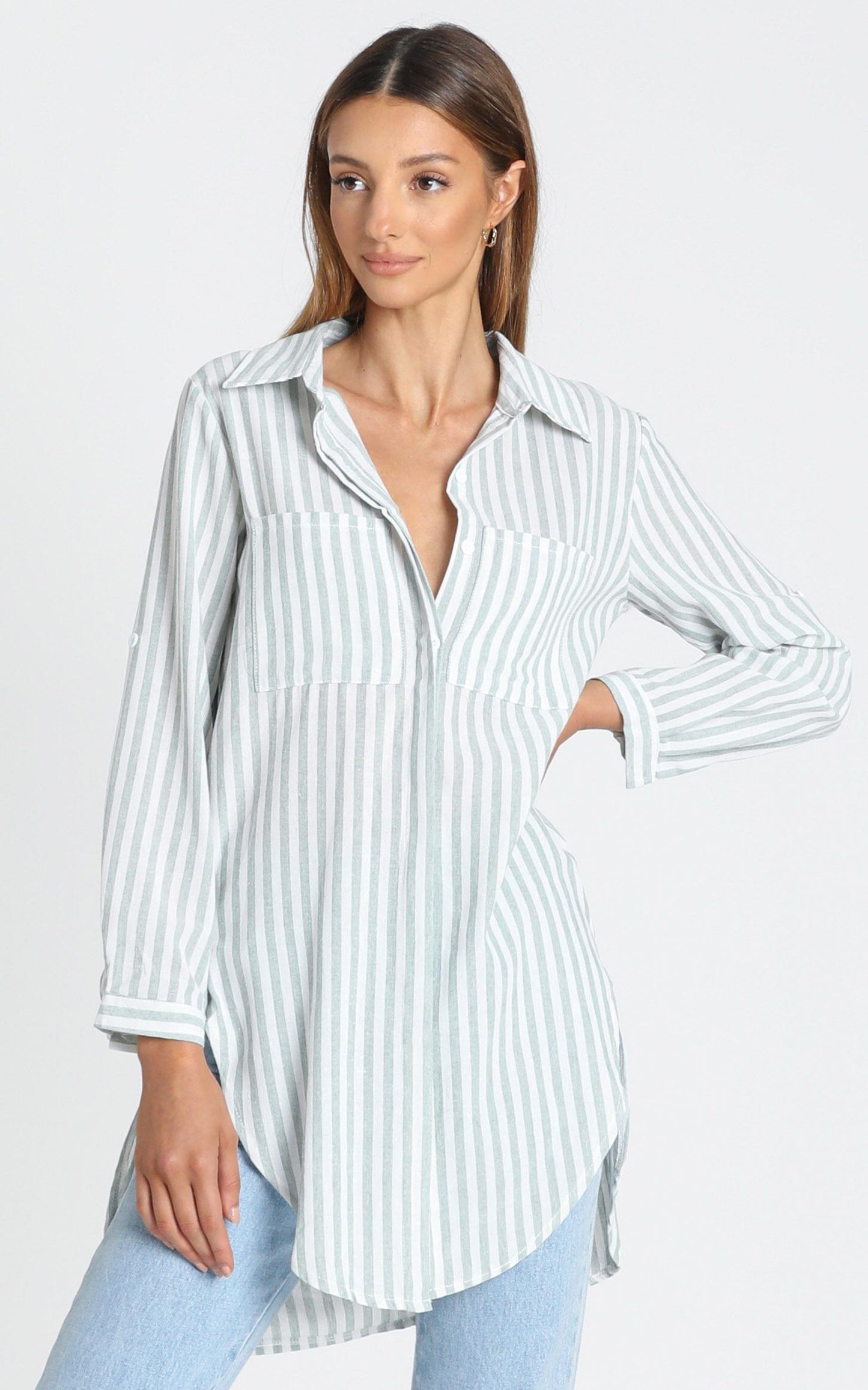 Paris Shirt in Sage Stripe