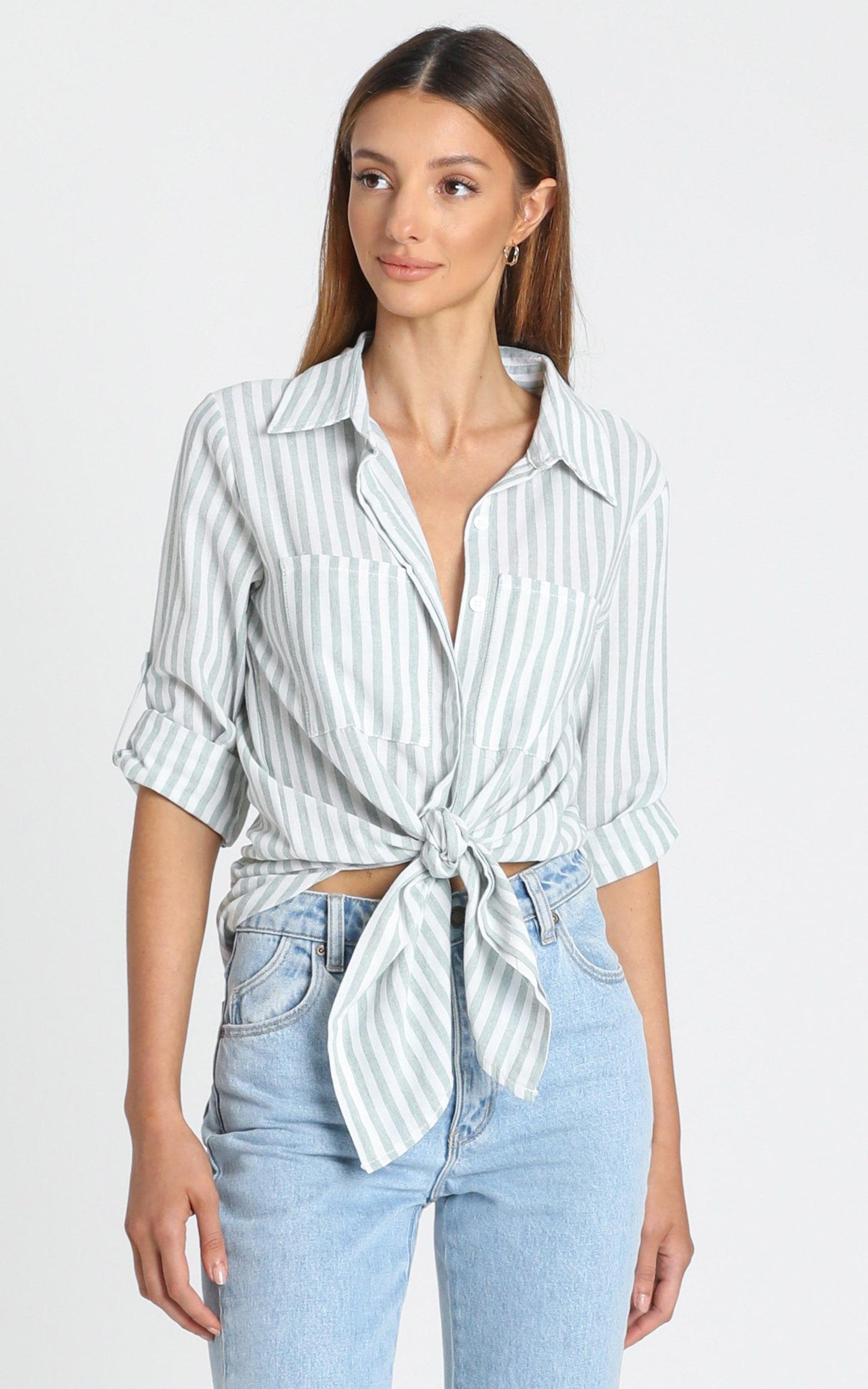 Paris Shirt in Sage Stripe