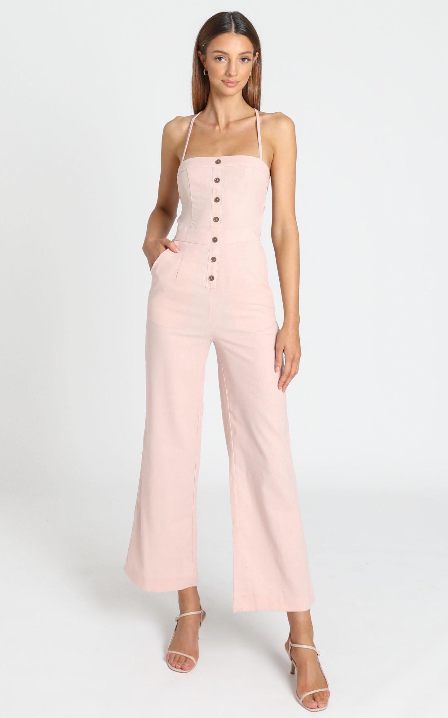 Make Me Yours Jumpsuit in Blush Linen Look
