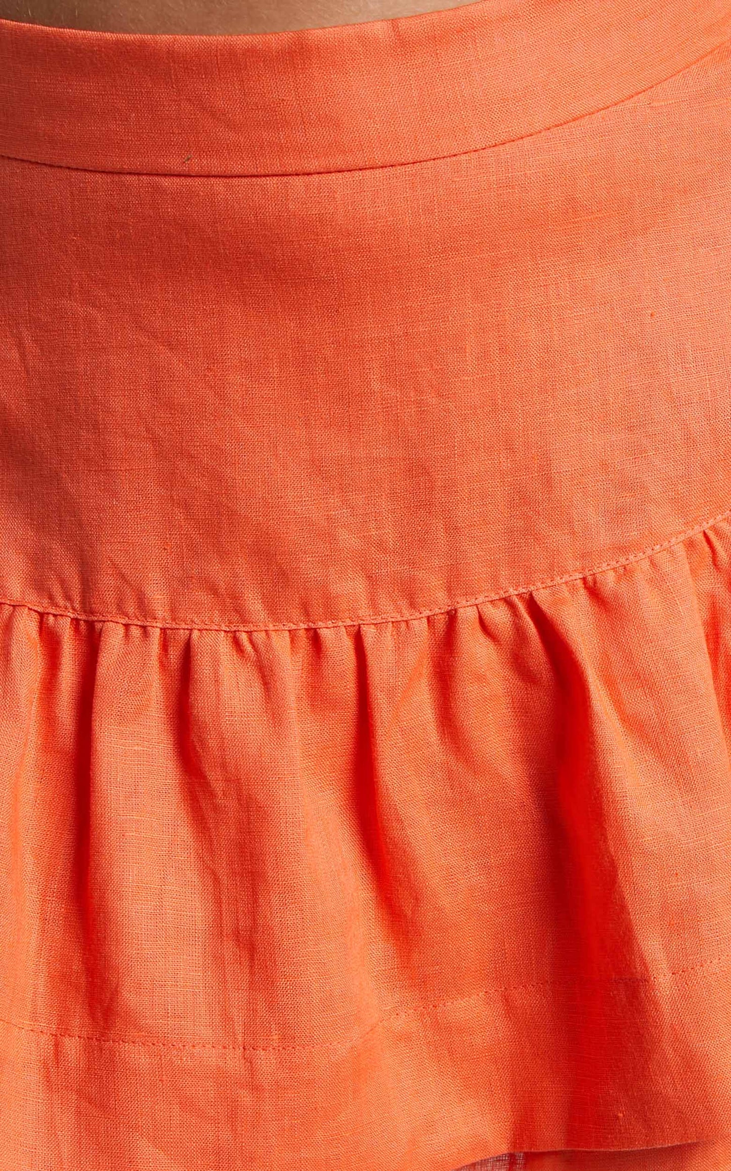 Amalie The Label - Linen Ruffle Hem Mini Linen Skirt in Orange Pop